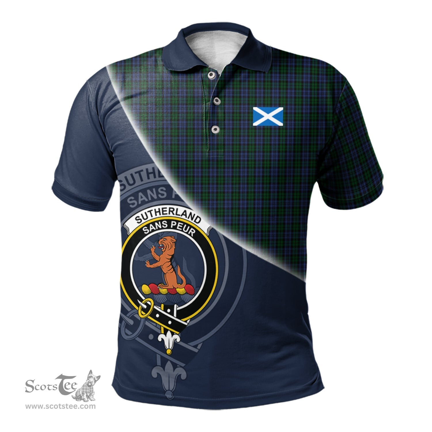 Scottish Sutherland Clan Scotland Golf Plaid Polo Shirt with Scottish Flag Tartan Mens Polo Shirts Scottish Plaid Tartan Plaid - ScotsTee - scotstee.com