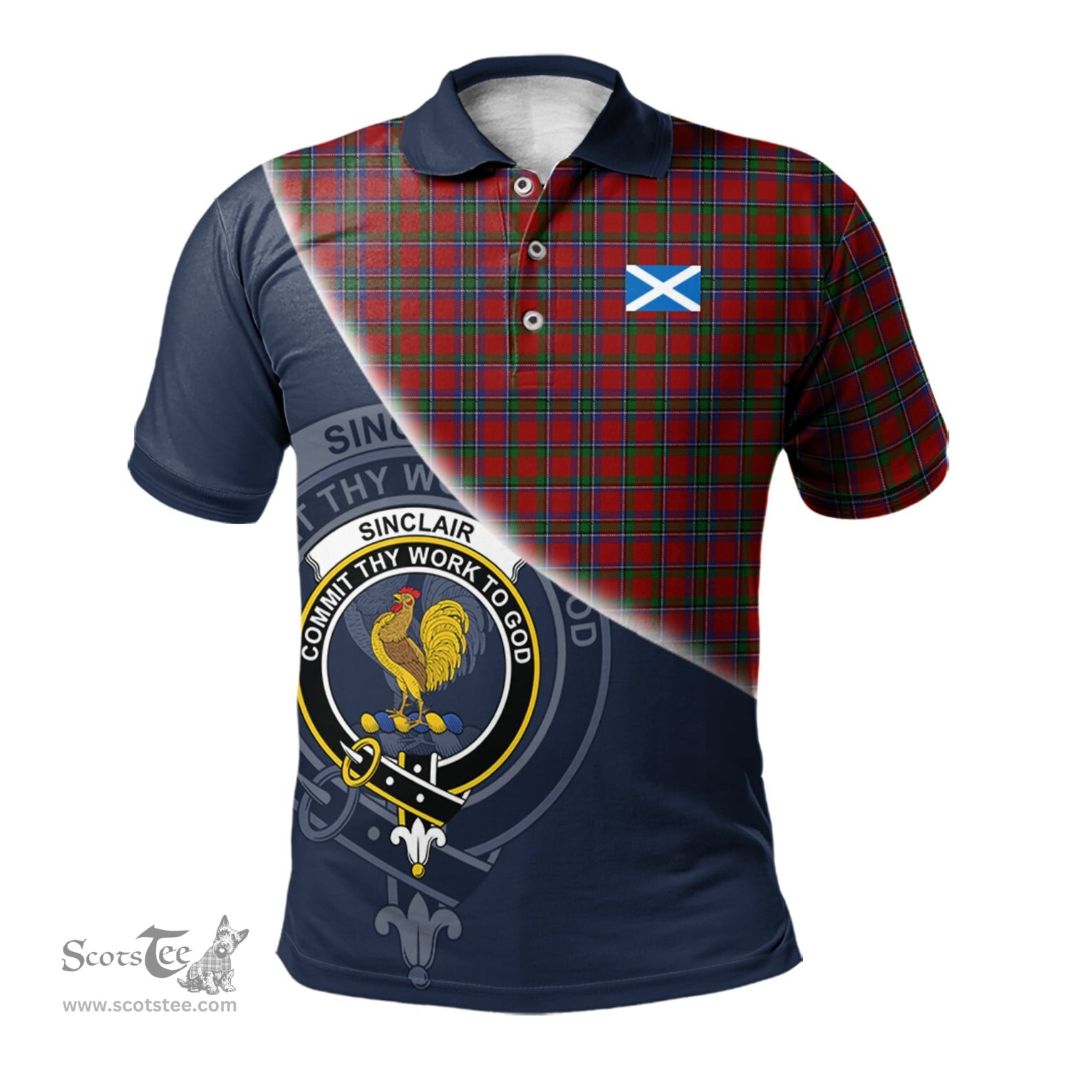 Scottish Sinclair Clan Scotland Golf Plaid Polo Shirt with Scottish Flag Tartan Mens Polo Shirts Scottish Plaid Tartan Plaid - ScotsTee - scotstee.com