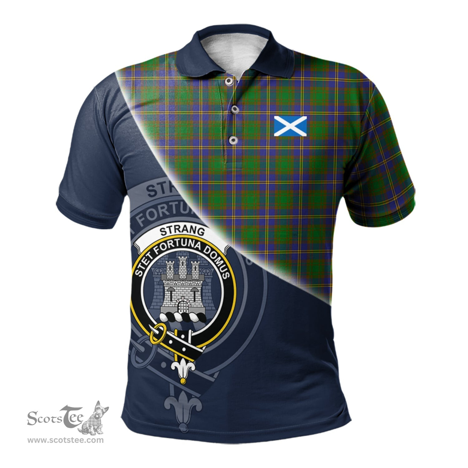 Scottish Strange of Balkaskie Clan Scotland Golf Plaid Polo Shirt with Scottish Flag Tartan Mens Polo Shirts Scottish Plaid Tartan Plaid - ScotsTee - scotstee.com