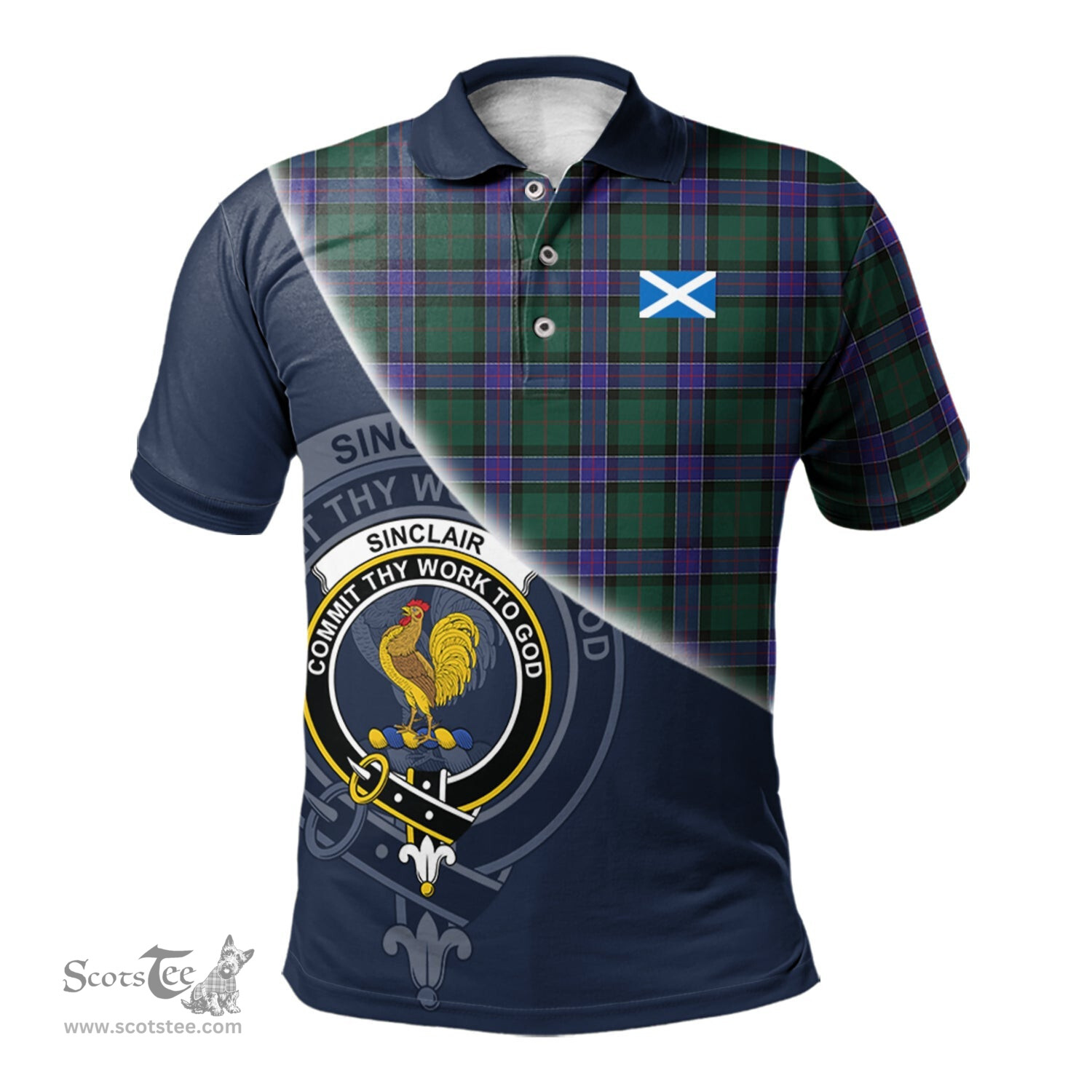 Scottish Sinclair Hunting Modern Clan Scotland Golf Plaid Polo Shirt with Scottish Flag Tartan Mens Polo Shirts Scottish Plaid Tartan Plaid - ScotsTee - scotstee.com
