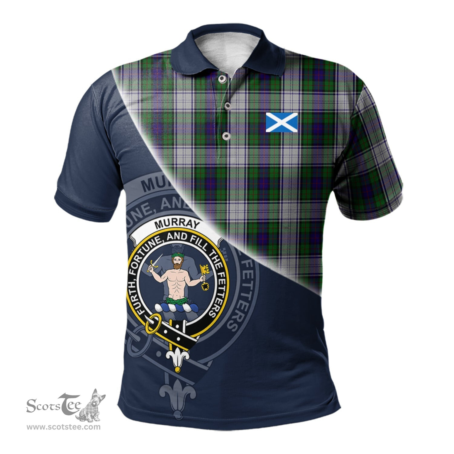 Scottish Murray of Atholl Dress Clan Scotland Golf Plaid Polo Shirt with Scottish Flag Tartan Mens Polo Shirts Scottish Plaid Tartan Plaid - ScotsTee - scotstee.com