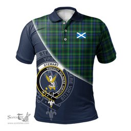 Scottish Stewart Hunting Modern Clan Scotland Golf Plaid Polo Shirt with Scottish Flag Tartan Mens Polo Shirts Scottish Plaid Tartan Plaid - ScotsTee - scotstee.com