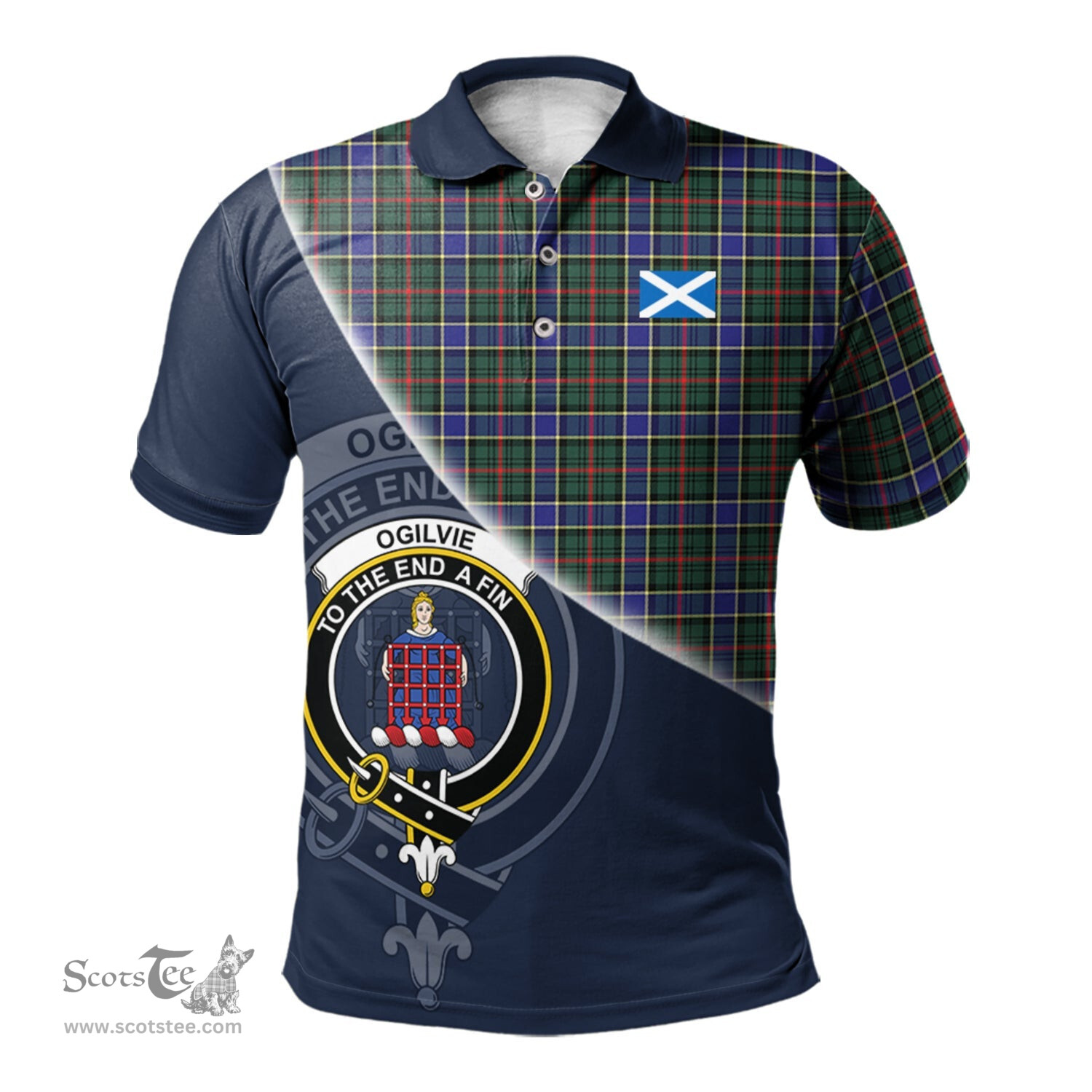 Scottish Ogilvie (Ogilvy) Hunting Modern Clan Scotland Golf Plaid Polo Shirt with Scottish Flag Tartan Mens Polo Shirts Scottish Plaid Tartan Plaid - ScotsTee - scotstee.com