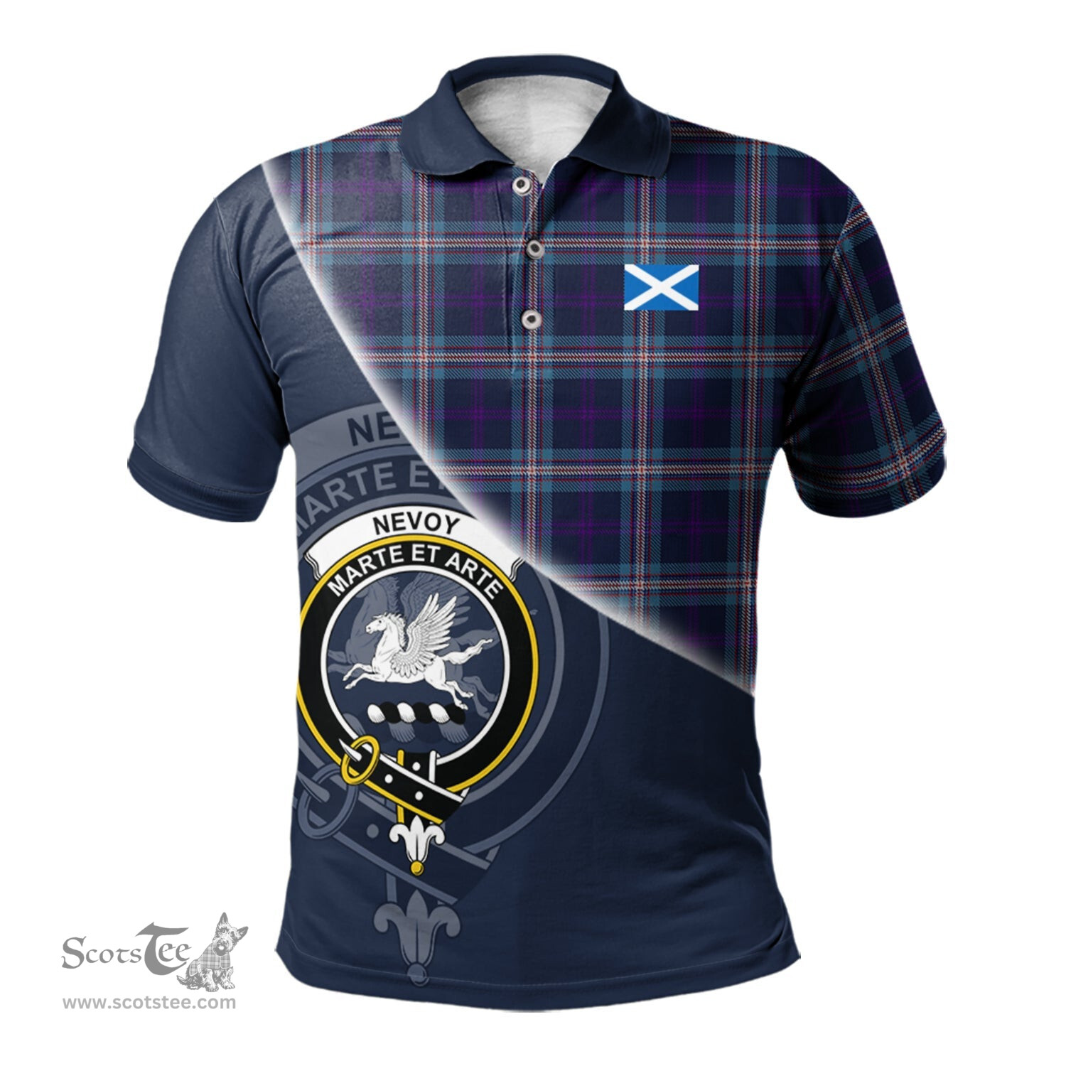 Scottish Nevoy Clan Scotland Golf Plaid Polo Shirt with Scottish Flag Tartan Mens Polo Shirts Scottish Plaid Tartan Plaid - ScotsTee - scotstee.com