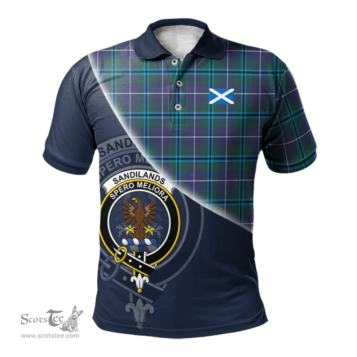 Scottish Sandilands Clan Scotland Golf Plaid Polo Shirt with Scottish Flag Tartan Mens Polo Shirts Scottish Plaid Tartan Plaid - ScotsTee - scotstee.com