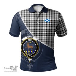Scottish Scott Black White Clan Scotland Golf Plaid Polo Shirt with Scottish Flag Tartan Mens Polo Shirts Scottish Plaid Tartan Plaid - ScotsTee - scotstee.com