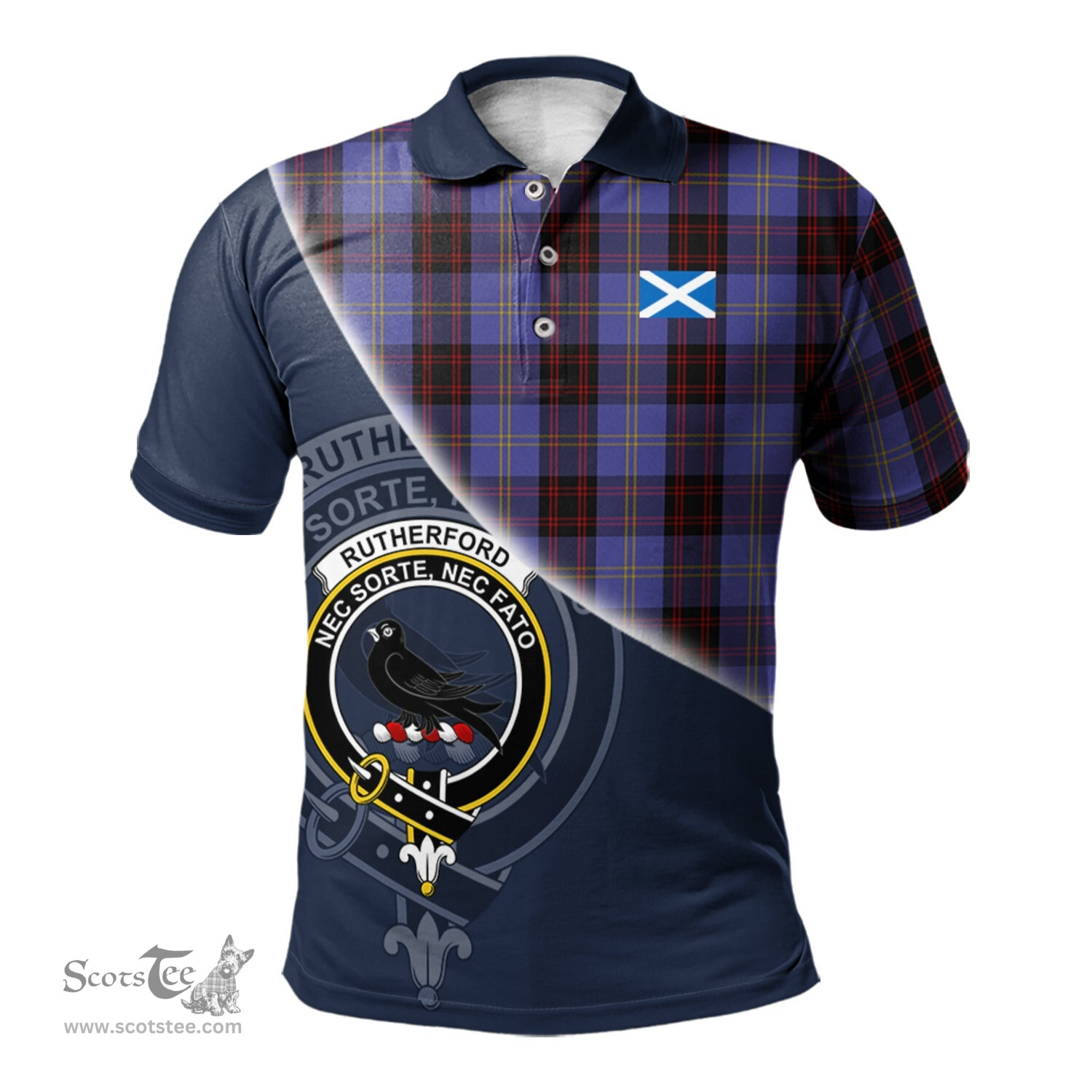 Scottish Rutherford Clan Scotland Golf Plaid Polo Shirt with Scottish Flag Tartan Mens Polo Shirts Scottish Plaid Tartan Plaid - ScotsTee - scotstee.com