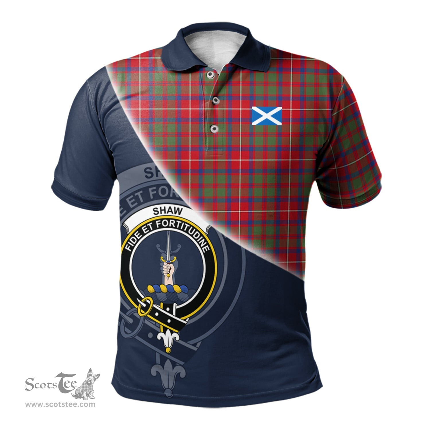 Scottish Shaw Red Modern Clan Scotland Golf Plaid Polo Shirt with Scottish Flag Tartan Mens Polo Shirts Scottish Plaid Tartan Plaid - ScotsTee - scotstee.com