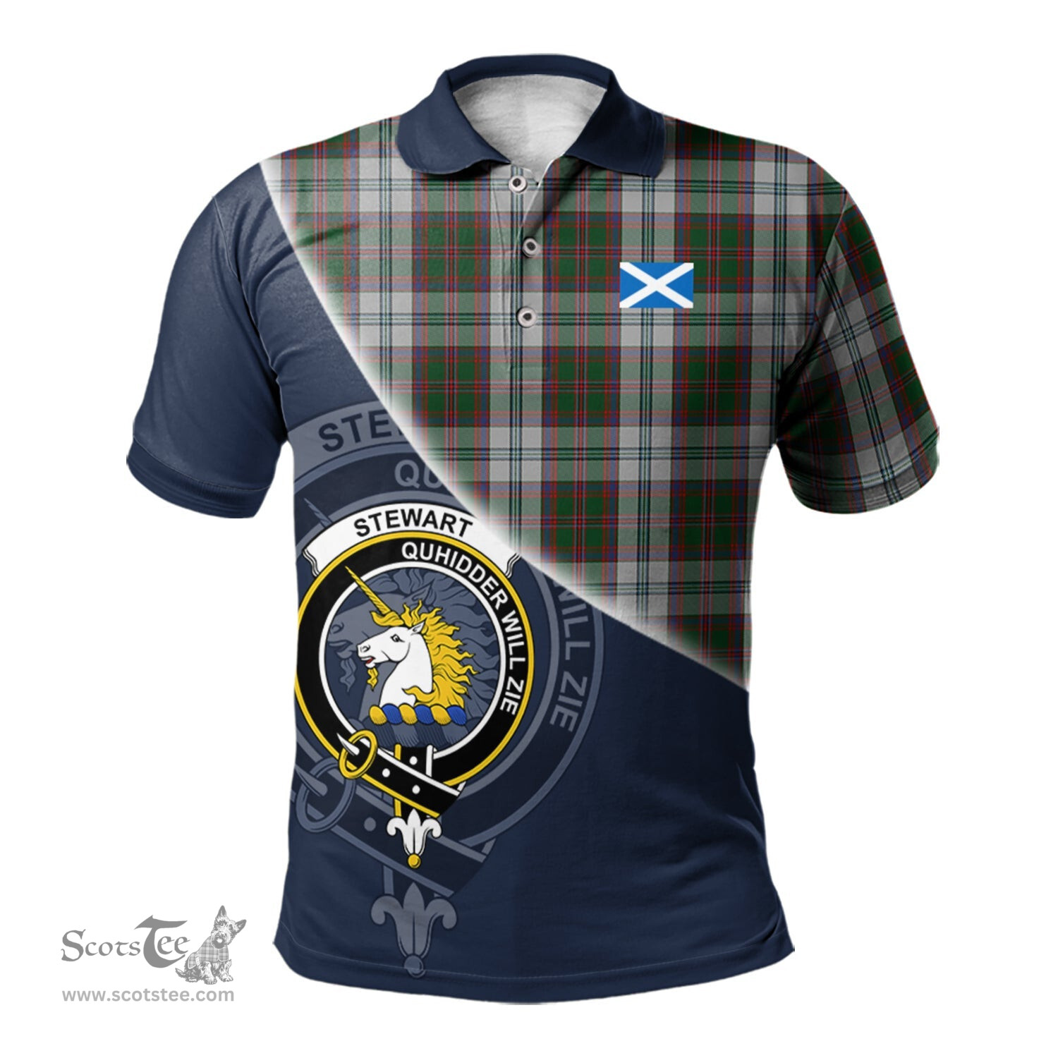Scottish Stewart of Appin Dress Clan Scotland Golf Plaid Polo Shirt with Scottish Flag Tartan Mens Polo Shirts Scottish Plaid Tartan Plaid - ScotsTee - scotstee.com
