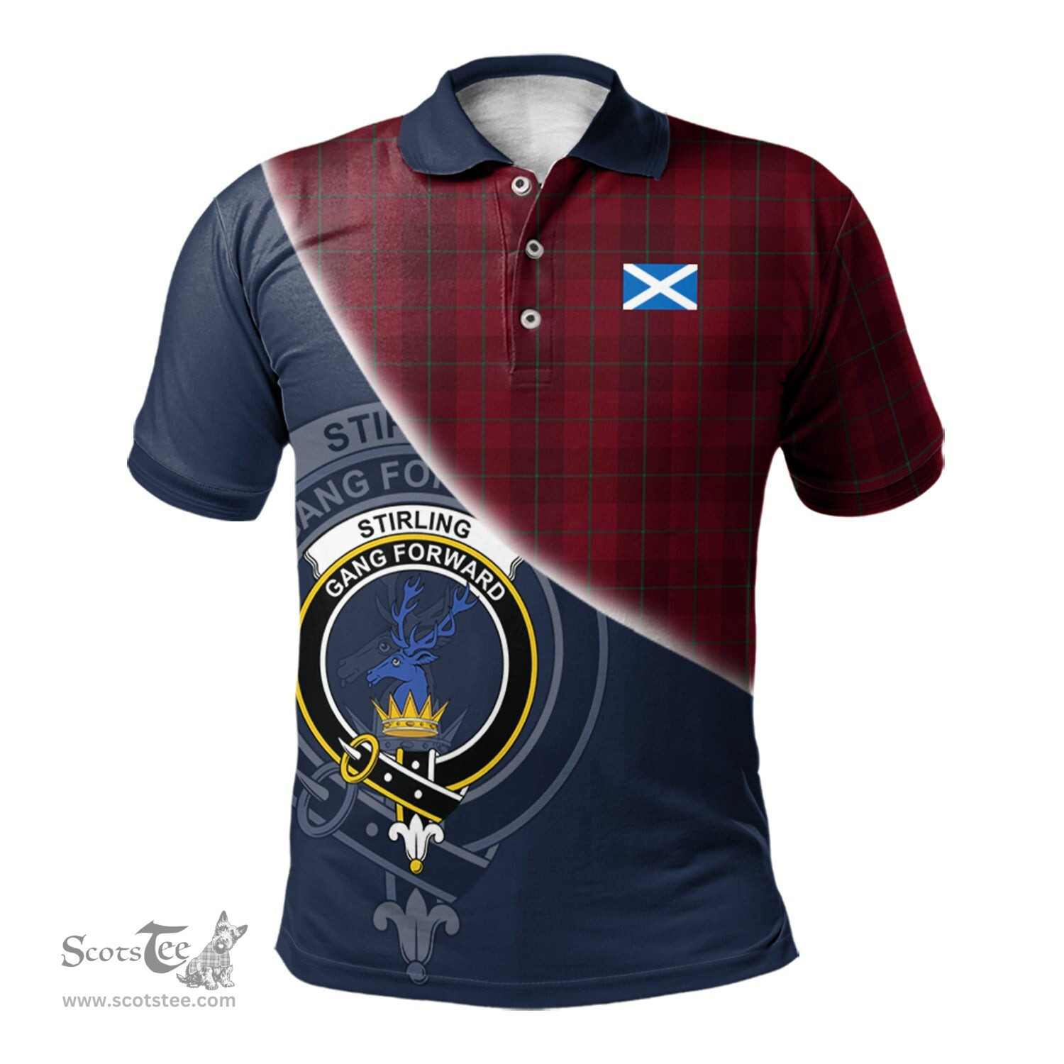 Scottish Stirling of Keir Clan Scotland Golf Plaid Polo Shirt with Scottish Flag Tartan Mens Polo Shirts Scottish Plaid Tartan Plaid - ScotsTee - scotstee.com