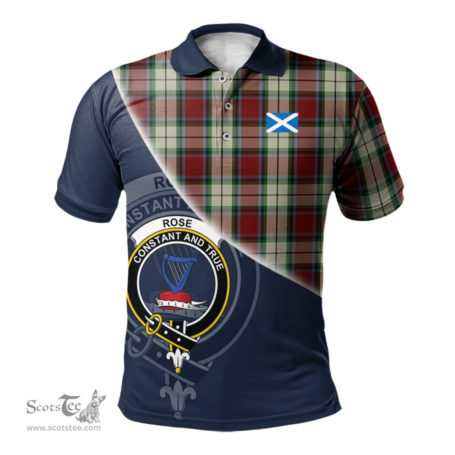 Scottish Rose White Dress Clan Scotland Golf Plaid Polo Shirt with Scottish Flag Tartan Mens Polo Shirts Scottish Plaid Tartan Plaid - ScotsTee - scotstee.com