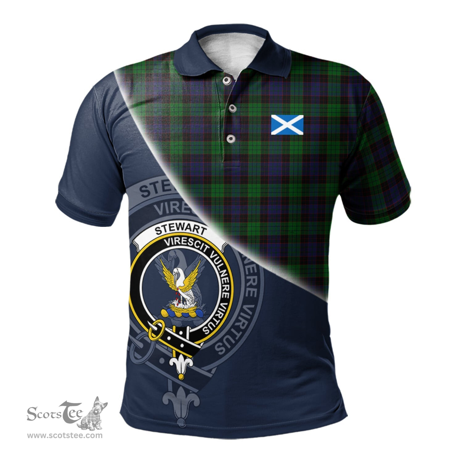 Scottish Stewart Old Clan Scotland Golf Plaid Polo Shirt with Scottish Flag Tartan Mens Polo Shirts Scottish Plaid Tartan Plaid - ScotsTee - scotstee.com