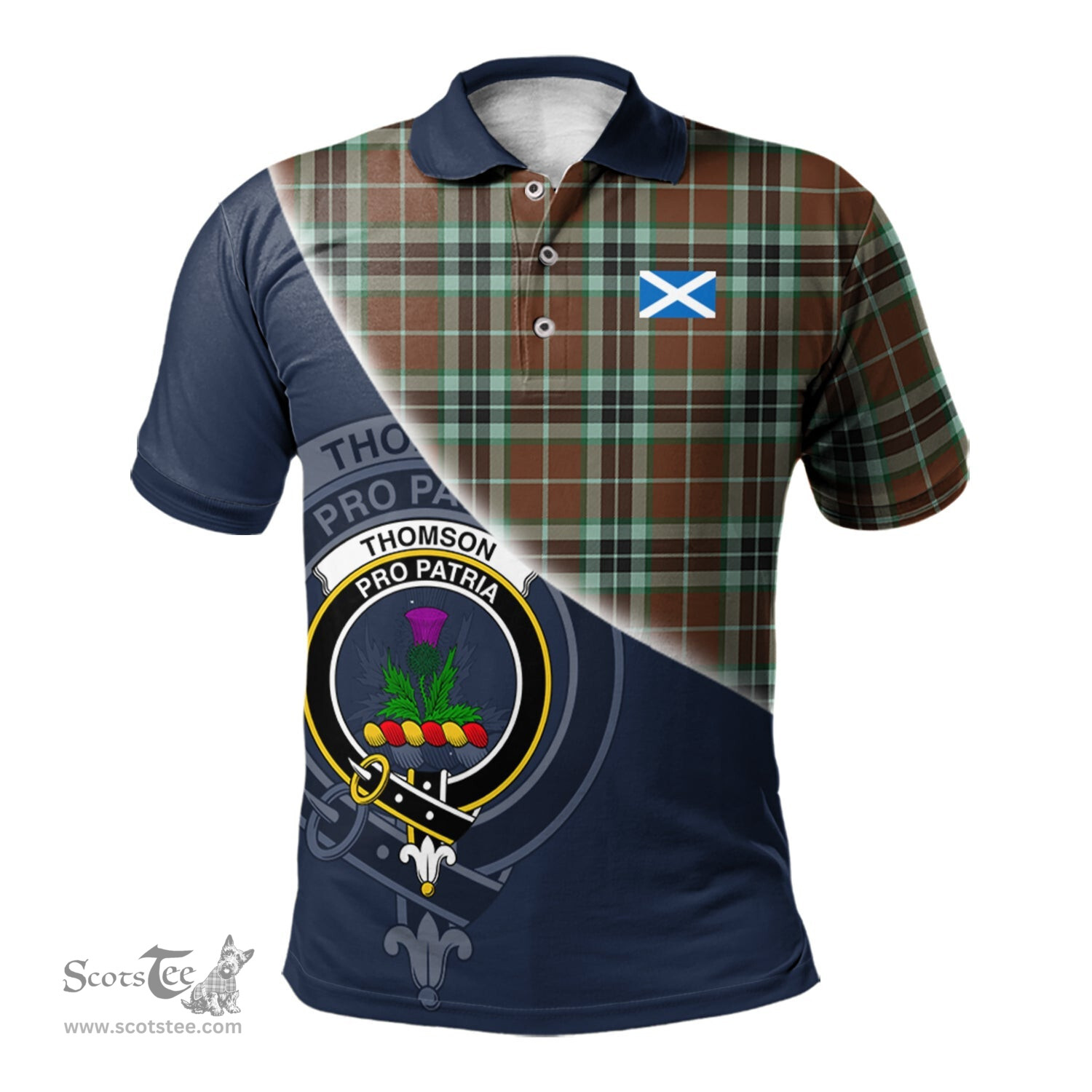 Scottish Thomson Hunting Modern Clan Scotland Golf Plaid Polo Shirt with Scottish Flag Tartan Mens Polo Shirts Scottish Plaid Tartan Plaid - ScotsTee - scotstee.com