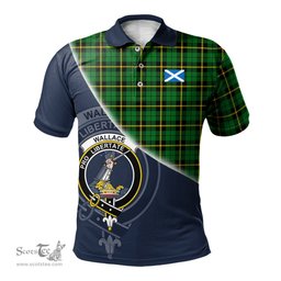 Scottish Wallace Hunting Green Clan Scotland Golf Plaid Polo Shirt with Scottish Flag Tartan Mens Polo Shirts Scottish Plaid Tartan Plaid - ScotsTee - scotstee.com