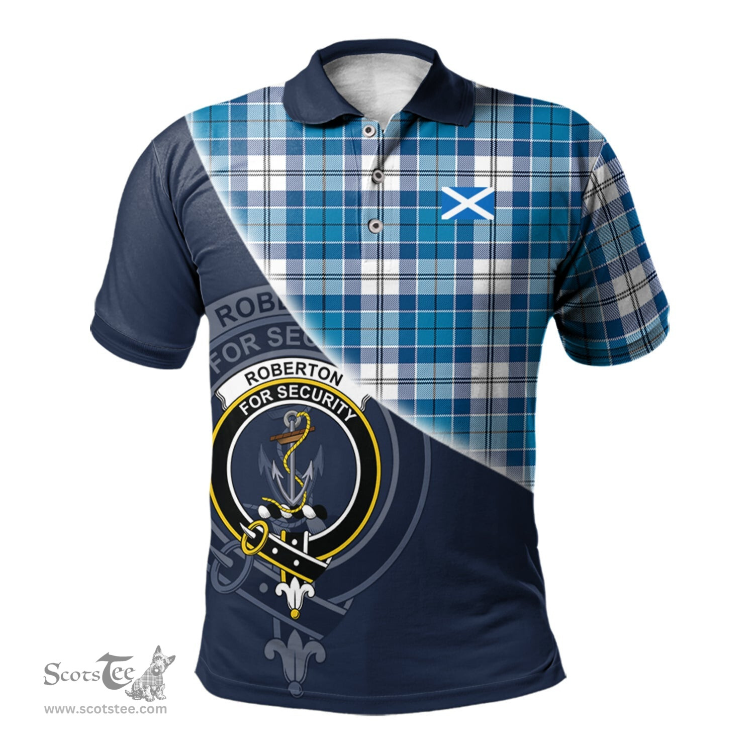 Scottish Roberton Clan Scotland Golf Plaid Polo Shirt with Scottish Flag Tartan Mens Polo Shirts Scottish Plaid Tartan Plaid - ScotsTee - scotstee.com