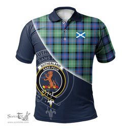 Scottish Sutherland Ancient Clan Scotland Golf Plaid Polo Shirt with Scottish Flag Tartan Mens Polo Shirts Scottish Plaid Tartan Plaid - ScotsTee - scotstee.com