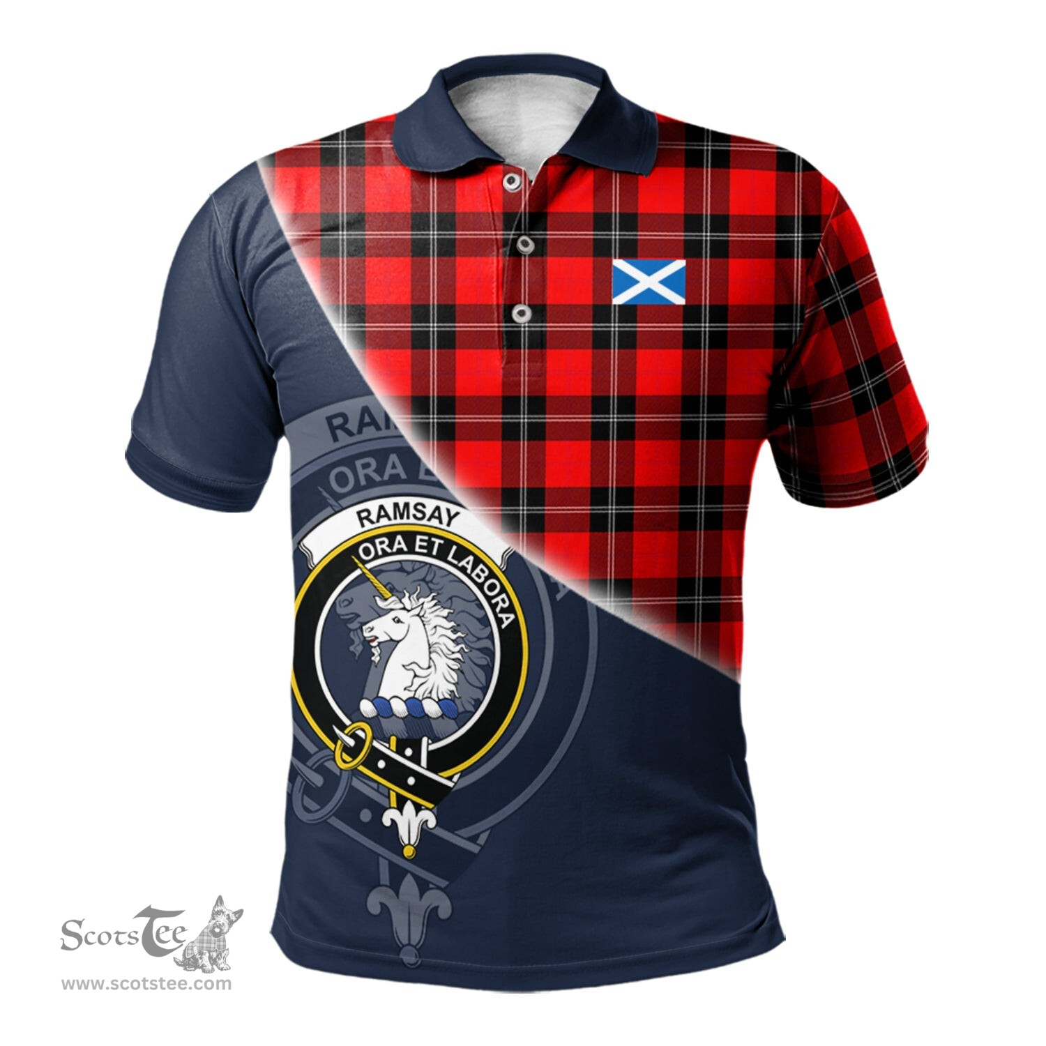 Scottish Ramsay Modern Clan Scotland Golf Plaid Polo Shirt with Scottish Flag Tartan Mens Polo Shirts Scottish Plaid Tartan Plaid - ScotsTee - scotstee.com