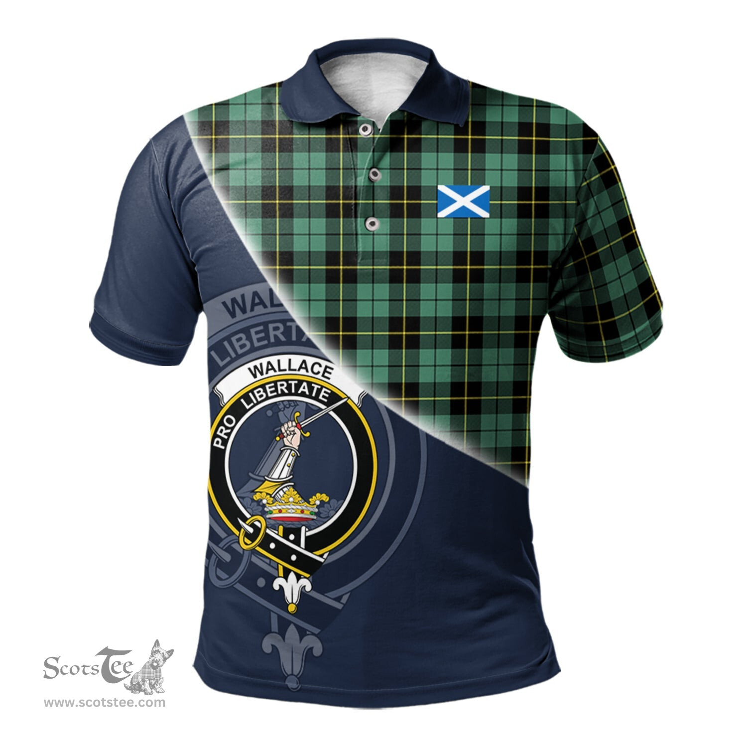 Scottish Wallace Hunting Ancient Clan Scotland Golf Plaid Polo Shirt with Scottish Flag Tartan Mens Polo Shirts Scottish Plaid Tartan Plaid - ScotsTee - scotstee.com