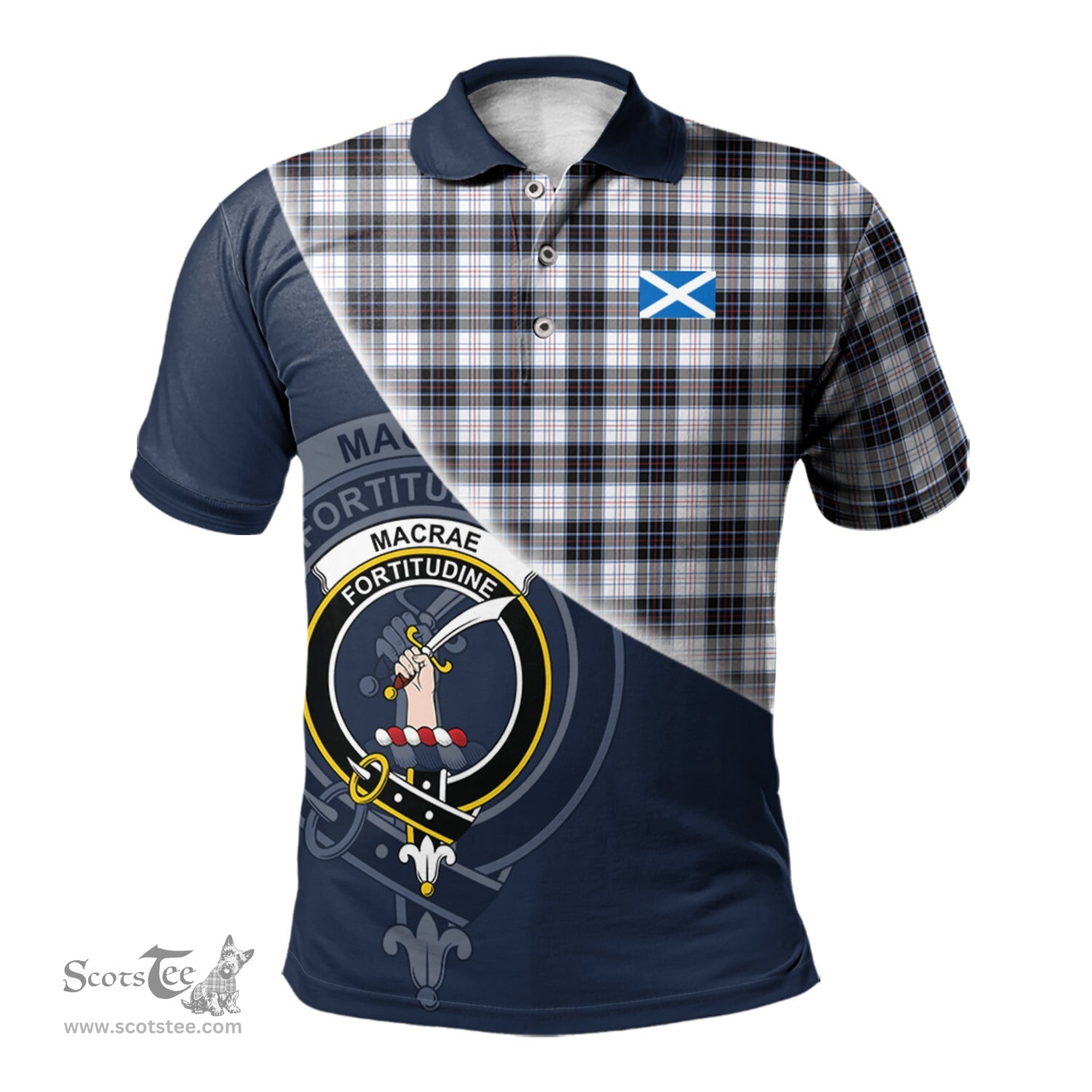 Scottish MacRae Dress Modern Clan Scotland Golf Plaid Polo Shirt with Scottish Flag Tartan Mens Polo Shirts Scottish Plaid Tartan Plaid - ScotsTee - scotstee.com