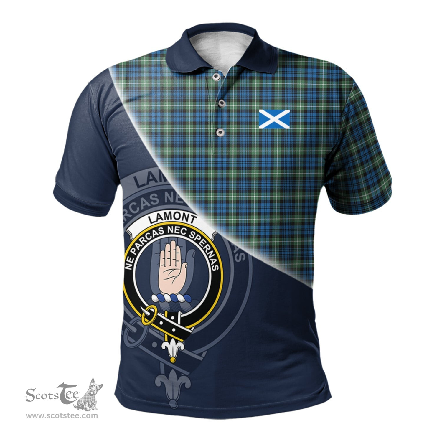 Scottish Lamont Ancient Clan Scotland Golf Plaid Polo Shirt with Scottish Flag Tartan Mens Polo Shirts Scottish Plaid Tartan Plaid - ScotsTee - scotstee.com