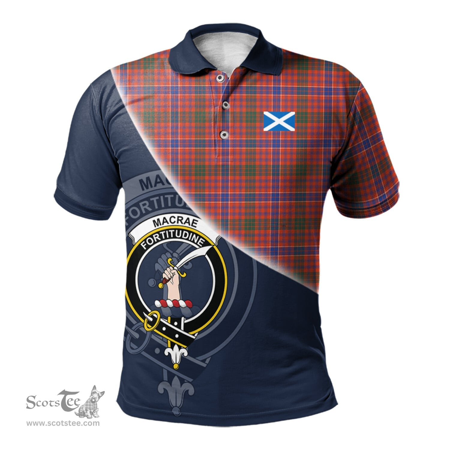 Scottish MacRae Ancient Clan Scotland Golf Plaid Polo Shirt with Scottish Flag Tartan Mens Polo Shirts Scottish Plaid Tartan Plaid - ScotsTee - scotstee.com