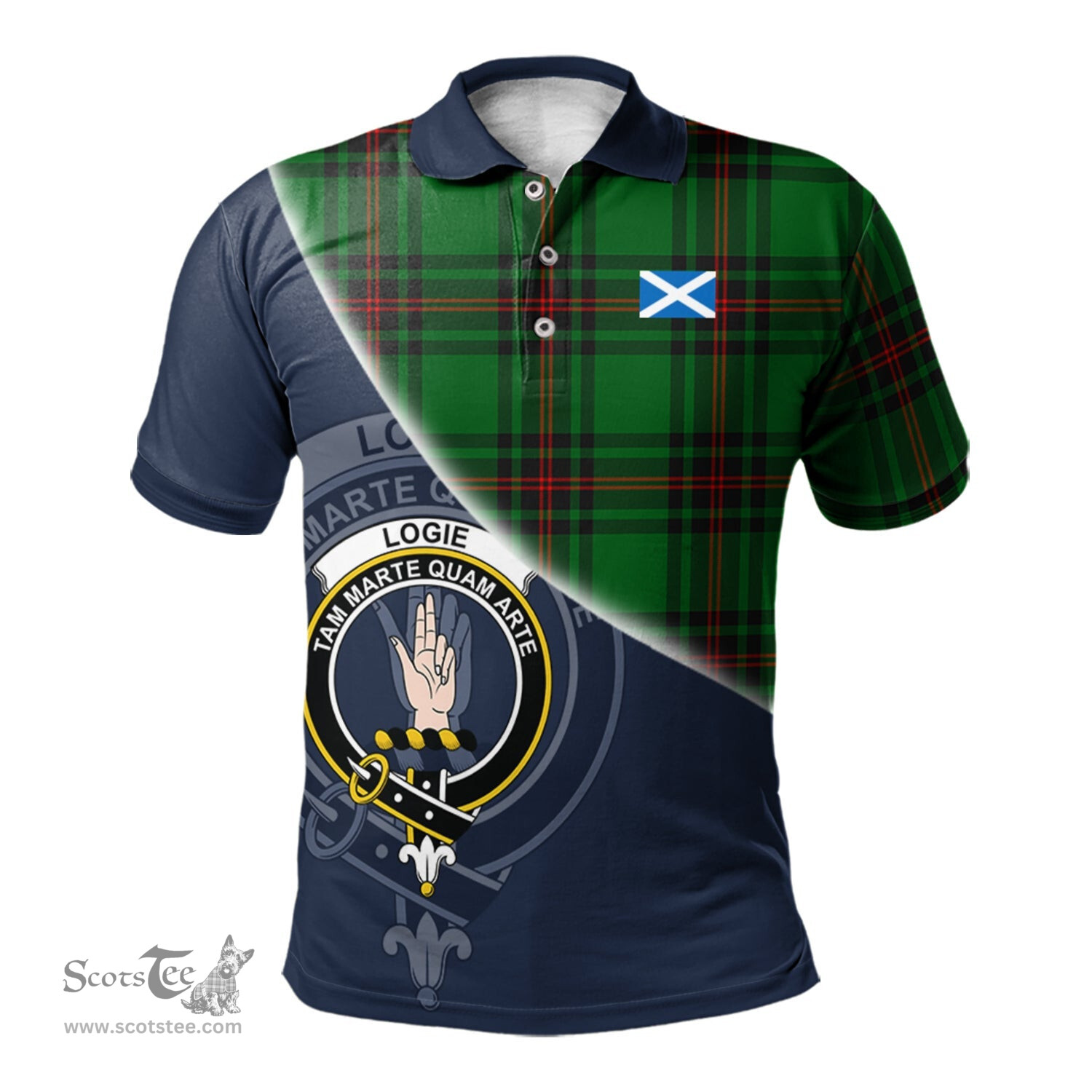 Scottish Logie Clan Scotland Golf Plaid Polo Shirt with Scottish Flag Tartan Mens Polo Shirts Scottish Plaid Tartan Plaid - ScotsTee - scotstee.com