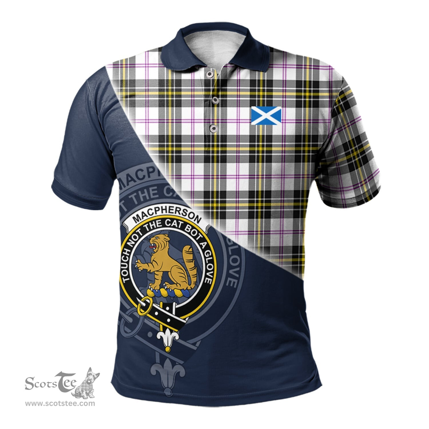 Scottish MacPherson Dress Modern Clan Scotland Golf Plaid Polo Shirt with Scottish Flag Tartan Mens Polo Shirts Scottish Plaid Tartan Plaid - ScotsTee - scotstee.com