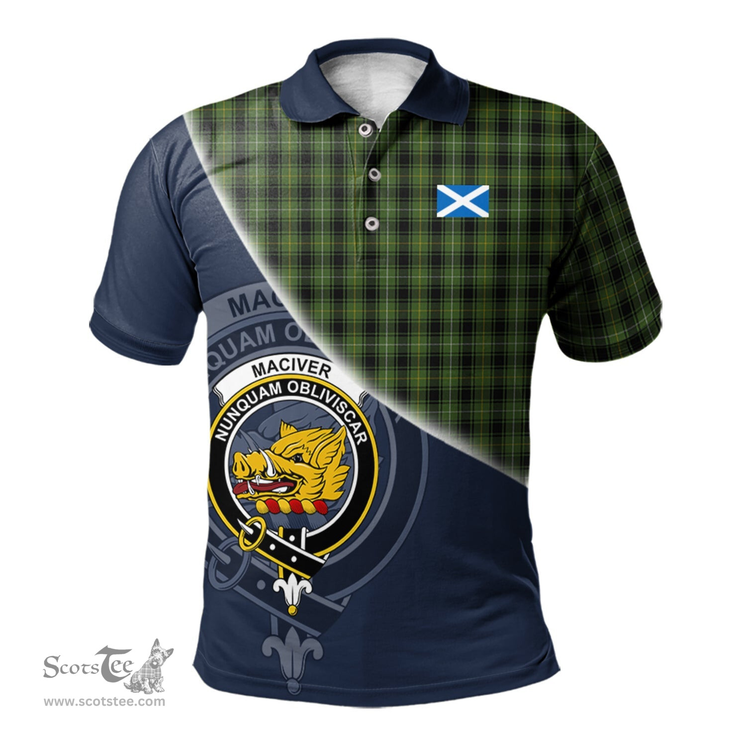 Scottish MacIver Hunting Clan Scotland Golf Plaid Polo Shirt with Scottish Flag Tartan Mens Polo Shirts Scottish Plaid Tartan Plaid - ScotsTee - scotstee.com