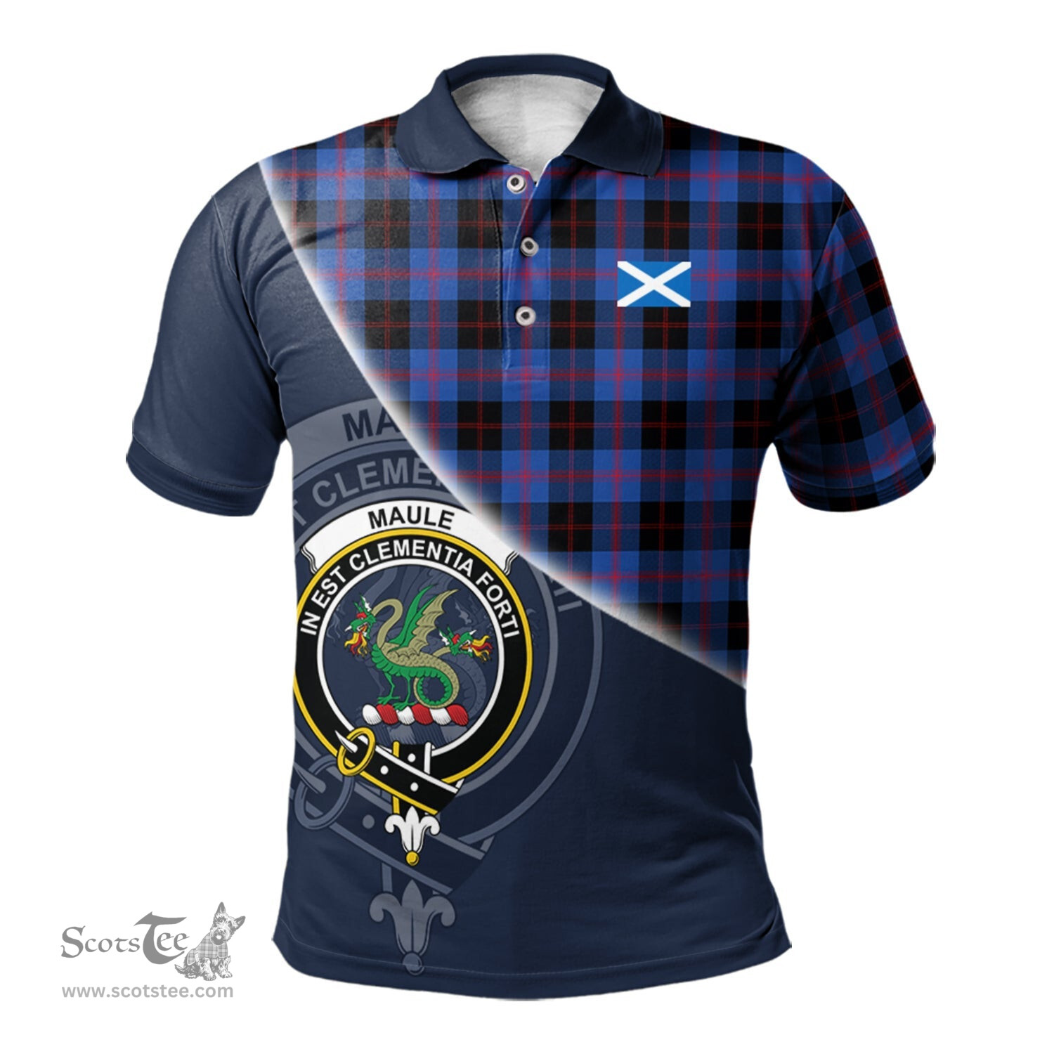 Scottish Maule Clan Scotland Golf Plaid Polo Shirt with Scottish Flag Tartan Mens Polo Shirts Scottish Plaid Tartan Plaid - ScotsTee - scotstee.com
