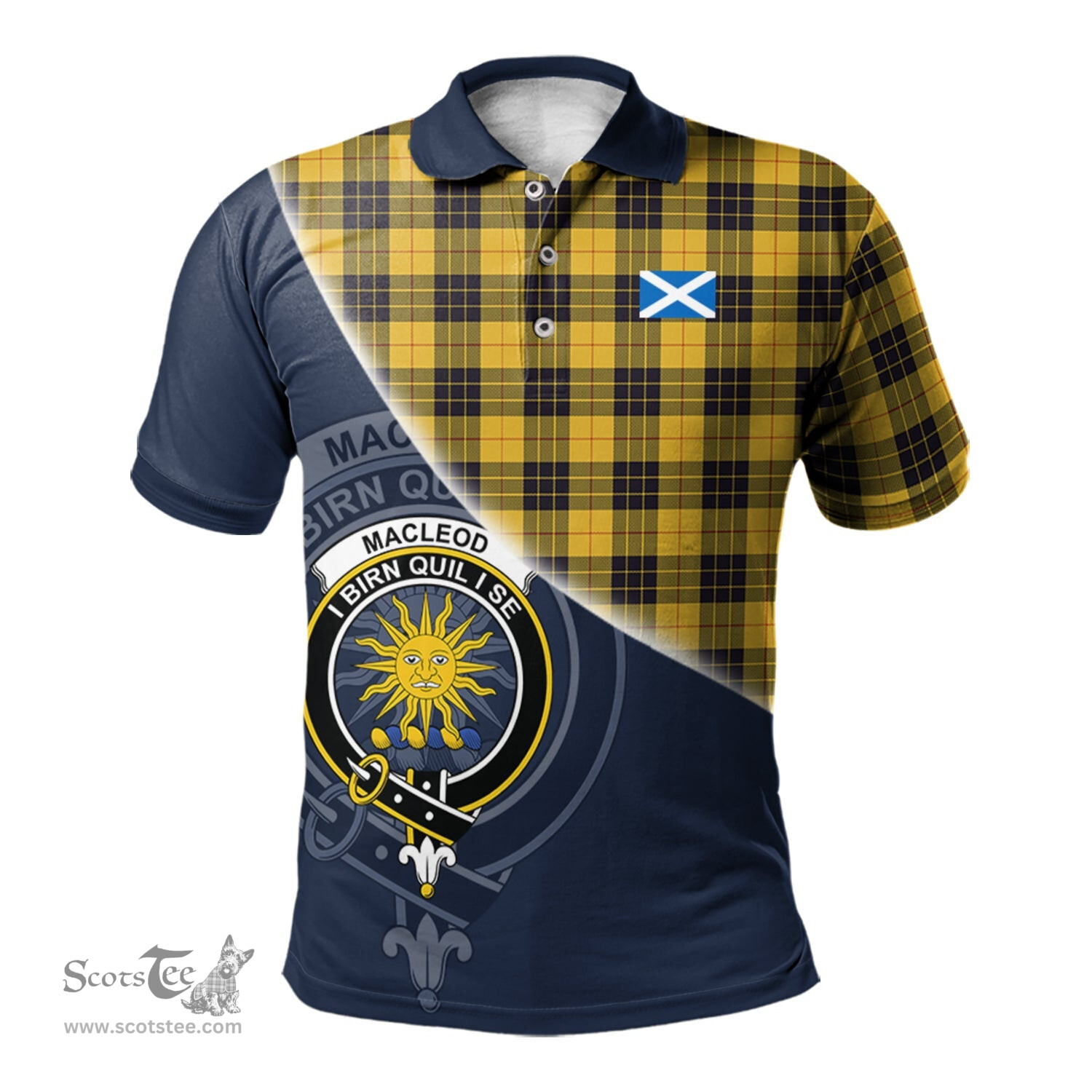Scottish MacLeod of Lewis Ancient Clan Scotland Golf Plaid Polo Shirt with Scottish Flag Tartan Mens Polo Shirts Scottish Plaid Tartan Plaid - ScotsTee - scotstee.com