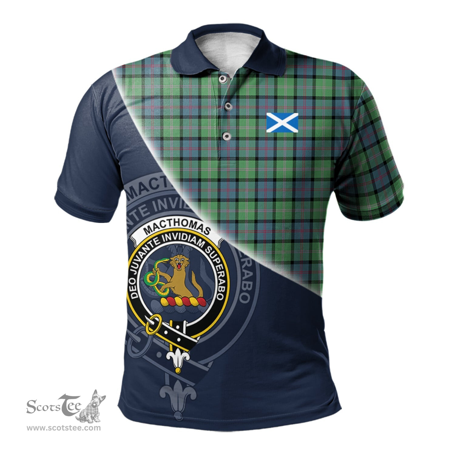 Scottish MacThomas Ancient Clan Scotland Golf Plaid Polo Shirt with Scottish Flag Tartan Mens Polo Shirts Scottish Plaid Tartan Plaid - ScotsTee - scotstee.com