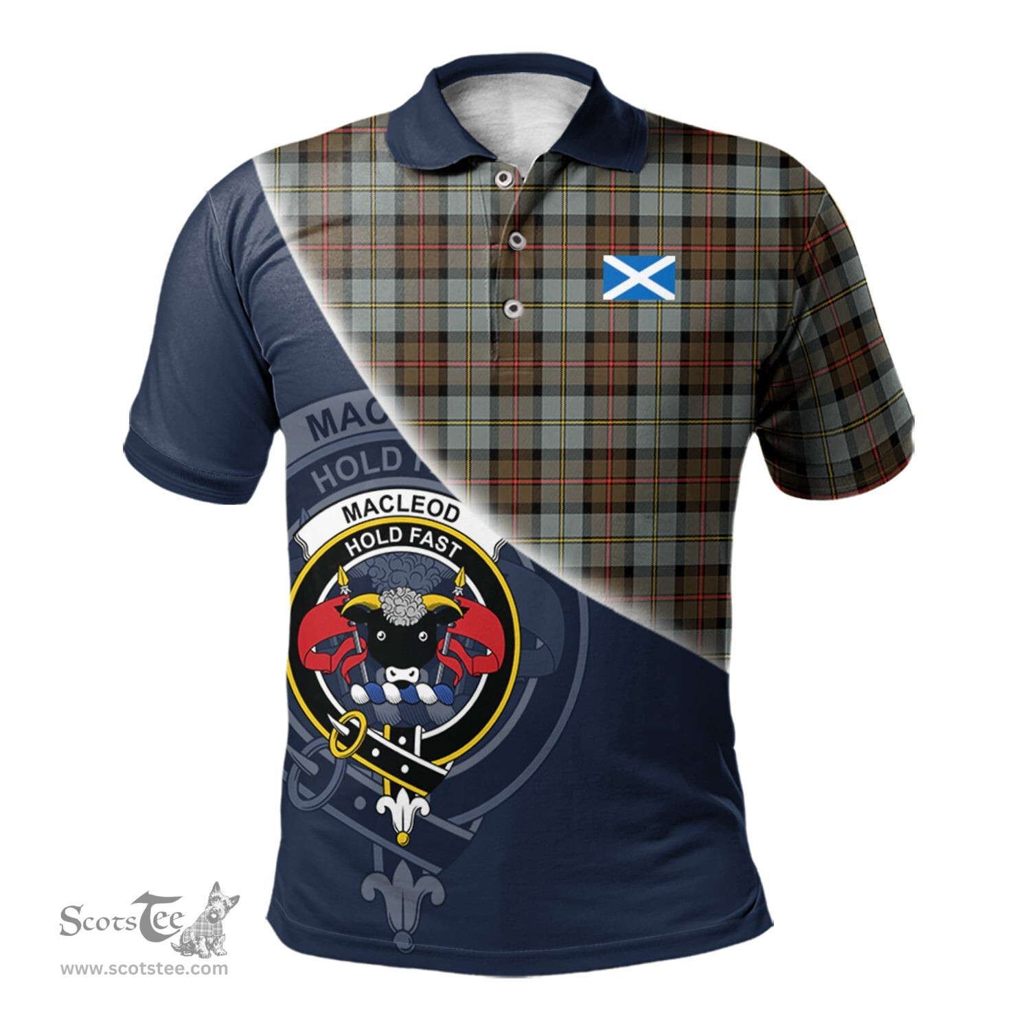 Scottish MacLeod of Harris Weathered Clan Scotland Golf Plaid Polo Shirt with Scottish Flag Tartan Mens Polo Shirts Scottish Plaid Tartan Plaid - ScotsTee - scotstee.com