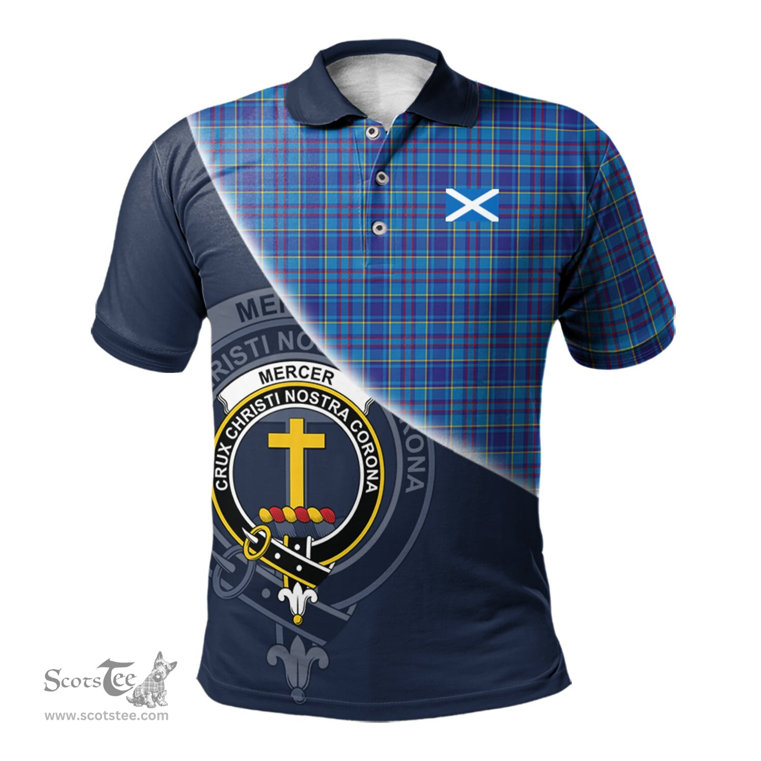 Scottish Mercer Modern Clan Scotland Golf Plaid Polo Shirt with Scottish Flag Tartan Mens Polo Shirts Scottish Plaid Tartan Plaid - ScotsTee - scotstee.com
