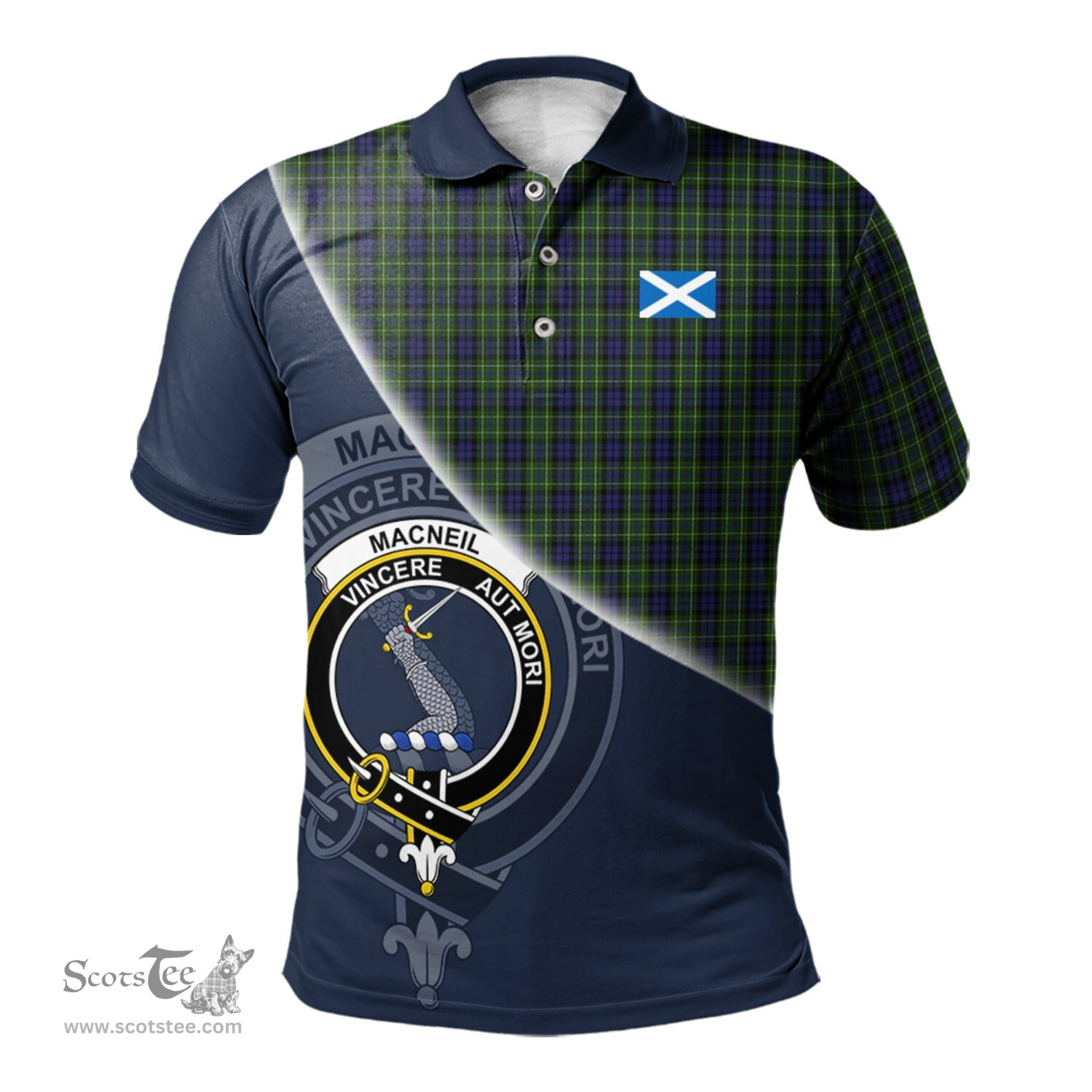 Scottish MacNeil of Colonsay Clan Scotland Golf Plaid Polo Shirt with Scottish Flag Tartan Mens Polo Shirts Scottish Plaid Tartan Plaid - ScotsTee - scotstee.com