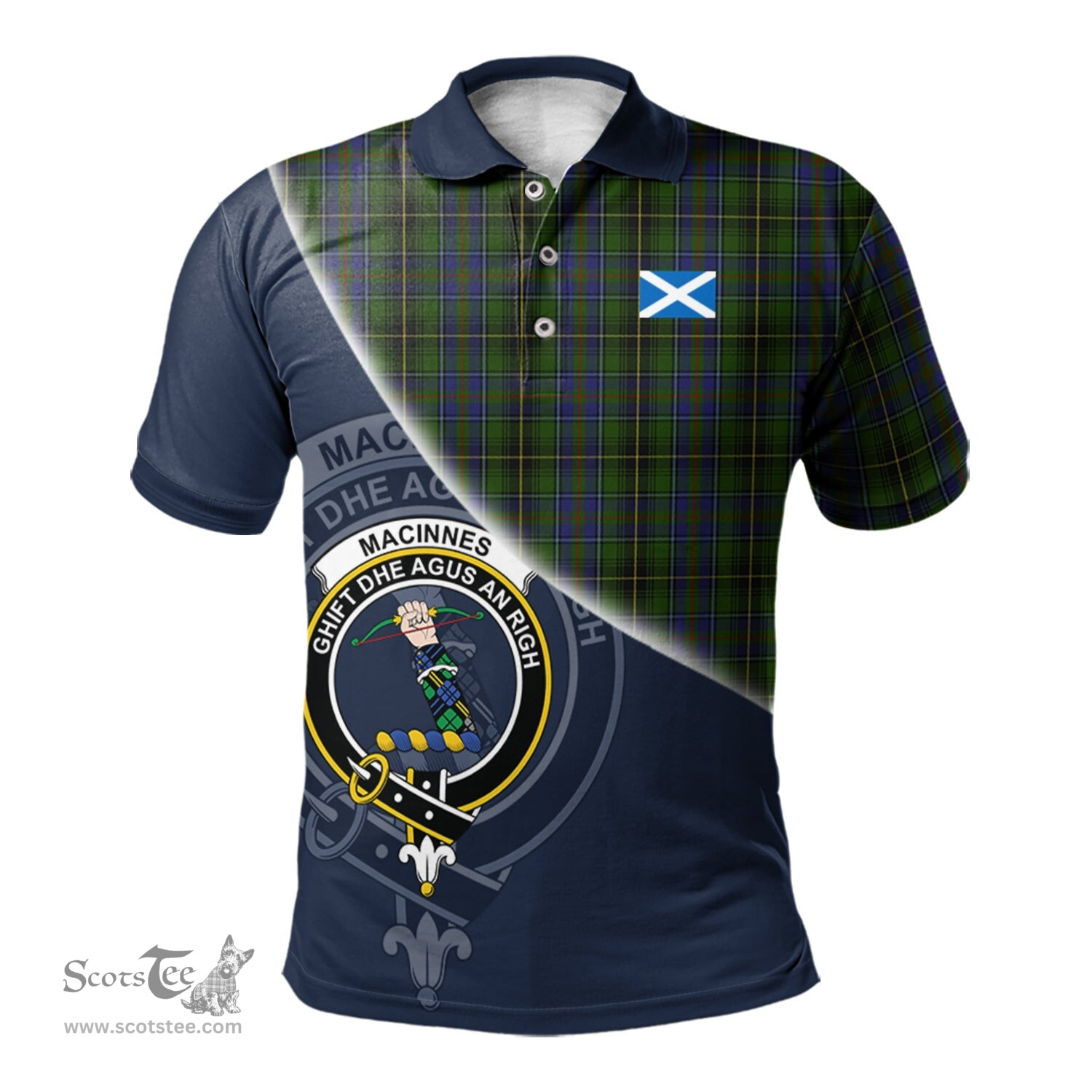 Scottish MacInnes Clan Scotland Golf Plaid Polo Shirt with Scottish Flag Tartan Mens Polo Shirts Scottish Plaid Tartan Plaid - ScotsTee - scotstee.com