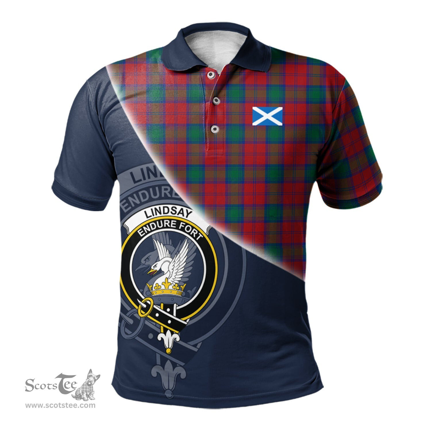 Scottish Lindsay Modern Clan Scotland Golf Plaid Polo Shirt with Scottish Flag Tartan Mens Polo Shirts Scottish Plaid Tartan Plaid - ScotsTee - scotstee.com