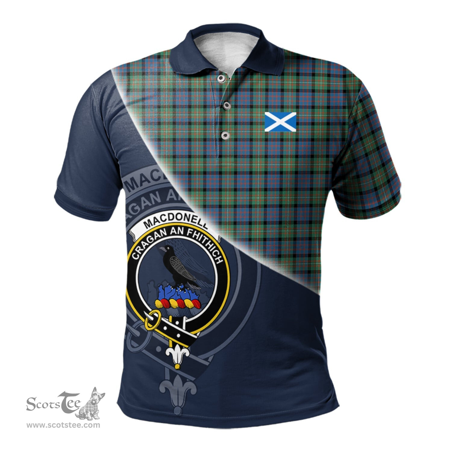 Scottish MacDonell of Glengarry Ancient Clan Scotland Golf Plaid Polo Shirt with Scottish Flag Tartan Mens Polo Shirts Scottish Plaid Tartan Plaid - ScotsTee - scotstee.com