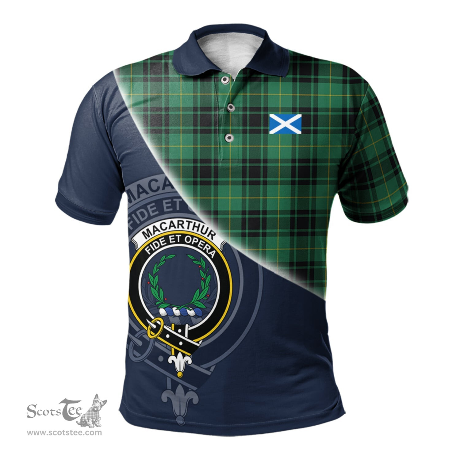 Scottish MacArthur Ancient Clan Scotland Golf Plaid Polo Shirt with Scottish Flag Tartan Mens Polo Shirts Scottish Plaid Tartan Plaid - ScotsTee - scotstee.com