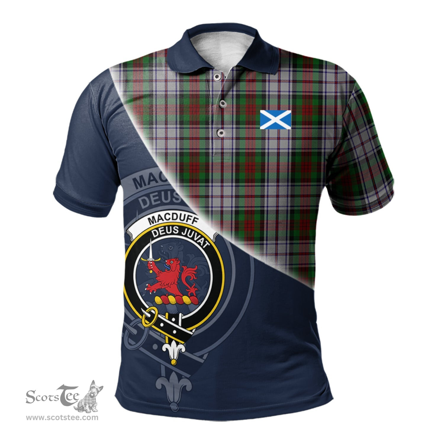 Scottish MacDuff Dress Clan Scotland Golf Plaid Polo Shirt with Scottish Flag Tartan Mens Polo Shirts Scottish Plaid Tartan Plaid - ScotsTee - scotstee.com