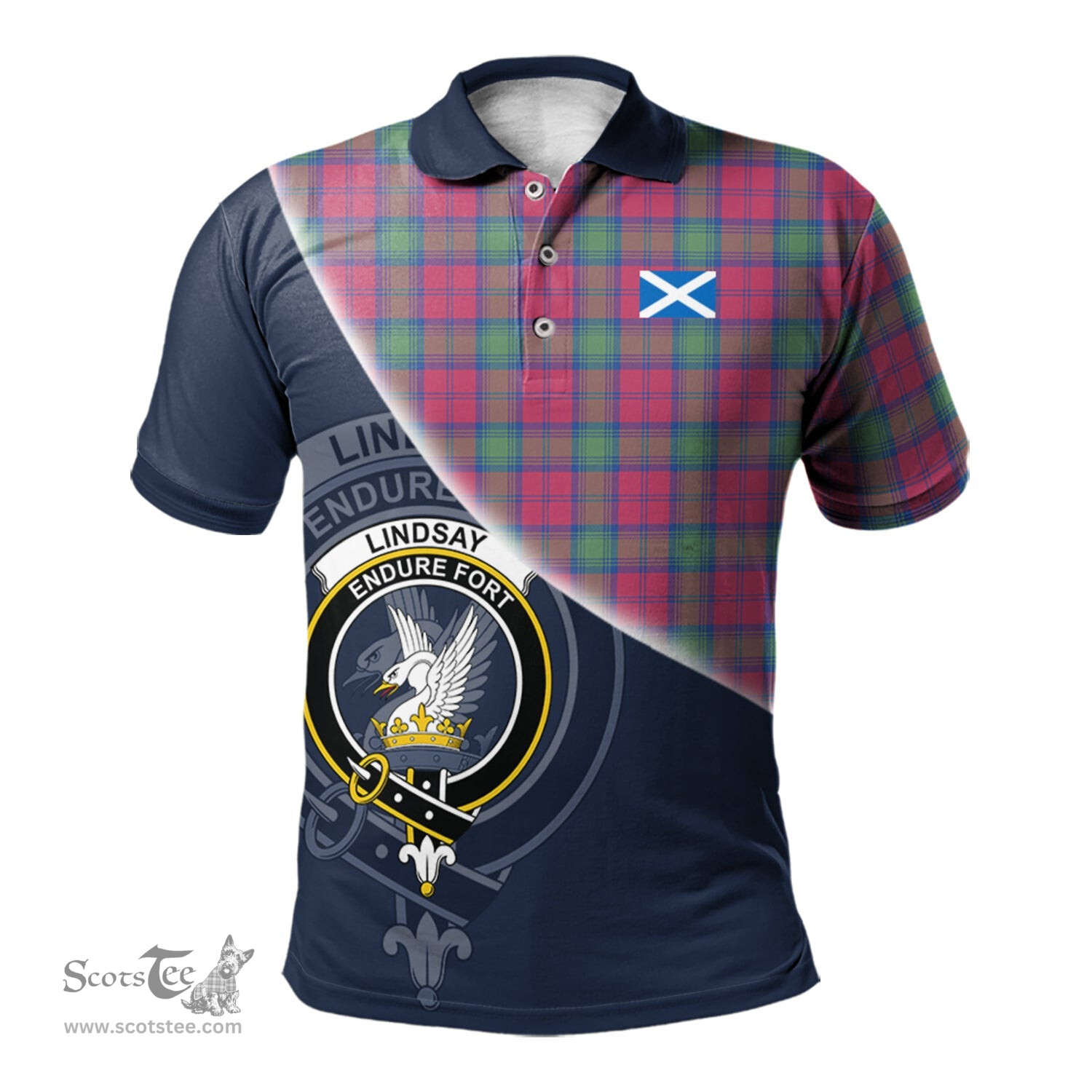 Scottish Lindsay Ancient Clan Scotland Golf Plaid Polo Shirt with Scottish Flag Tartan Mens Polo Shirts Scottish Plaid Tartan Plaid - ScotsTee - scotstee.com