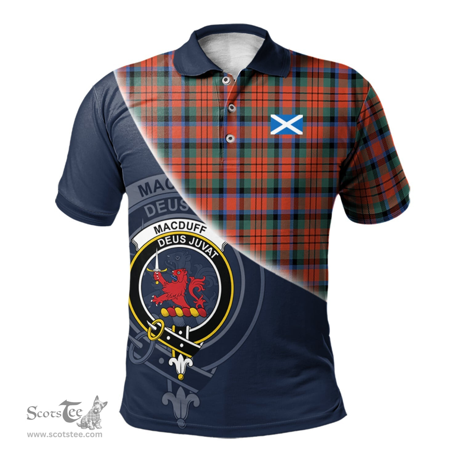 Scottish MacDuff Ancient Clan Scotland Golf Plaid Polo Shirt with Scottish Flag Tartan Mens Polo Shirts Scottish Plaid Tartan Plaid - ScotsTee - scotstee.com