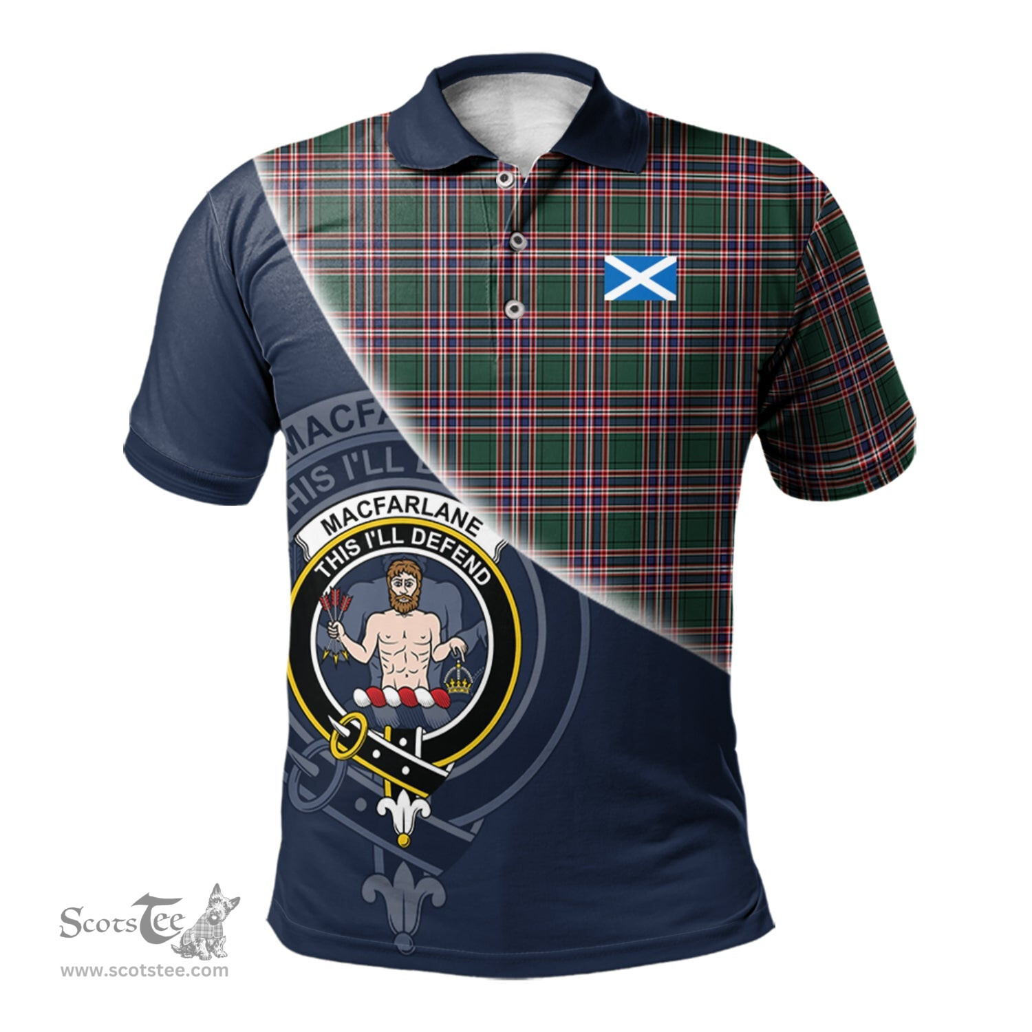 Scottish MacFarlane Hunting Modern Clan Scotland Golf Plaid Polo Shirt with Scottish Flag Tartan Mens Polo Shirts Scottish Plaid Tartan Plaid - ScotsTee - scotstee.com