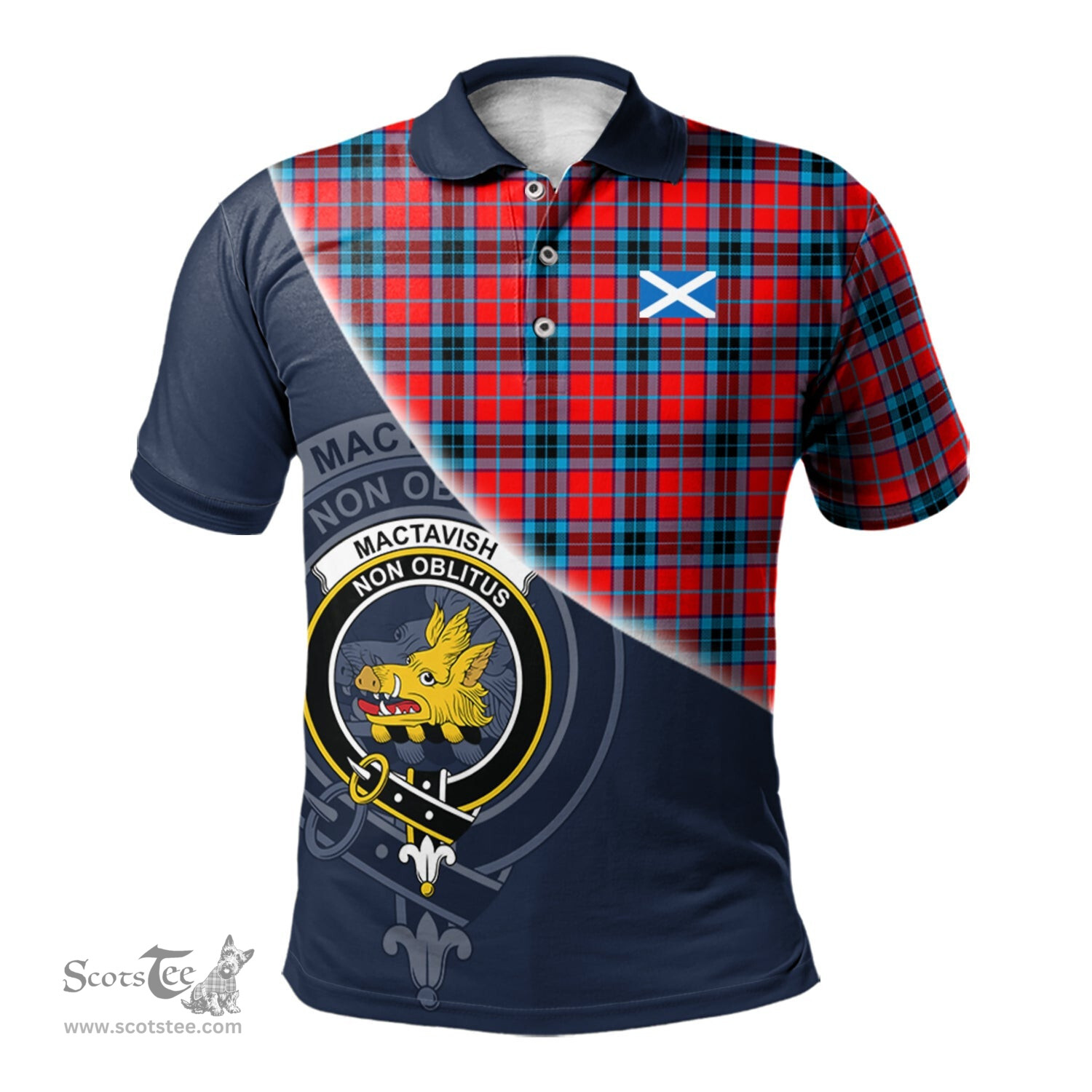Scottish MacTavish Modern Clan Scotland Golf Plaid Polo Shirt with Scottish Flag Tartan Mens Polo Shirts Scottish Plaid Tartan Plaid - ScotsTee - scotstee.com