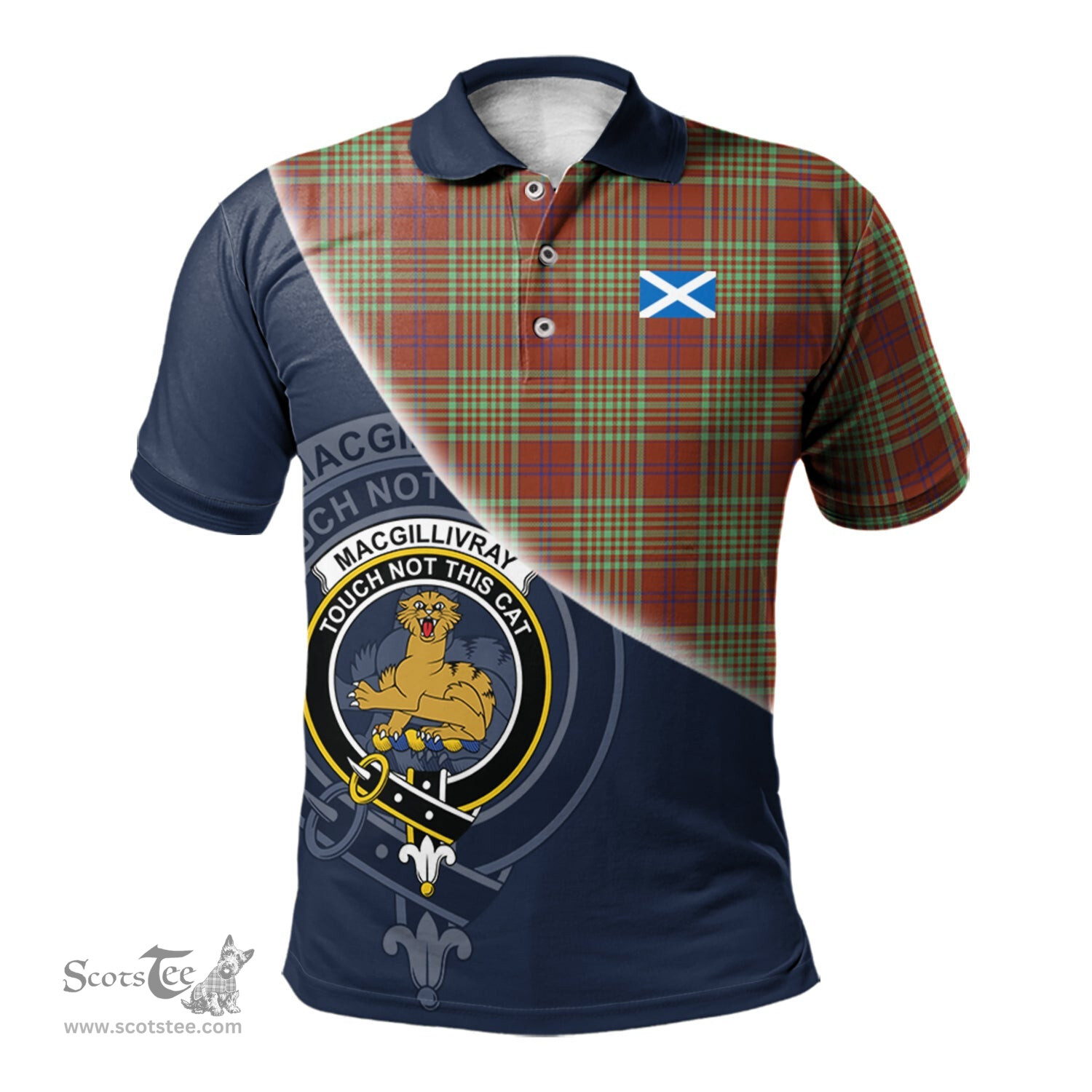 Scottish MacGillivray Hunting Ancient Clan Scotland Golf Plaid Polo Shirt with Scottish Flag Tartan Mens Polo Shirts Scottish Plaid Tartan Plaid - ScotsTee - scotstee.com