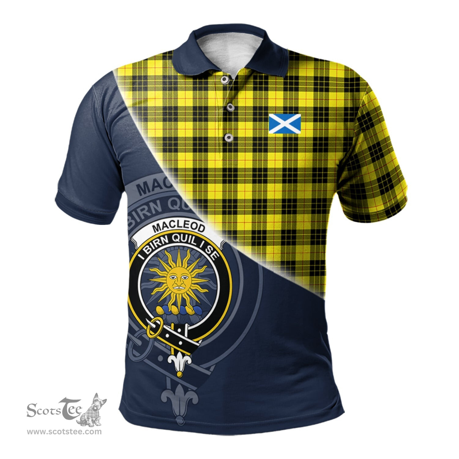 Scottish MacLeod of Lewis Modern Clan Scotland Golf Plaid Polo Shirt with Scottish Flag Tartan Mens Polo Shirts Scottish Plaid Tartan Plaid - ScotsTee - scotstee.com