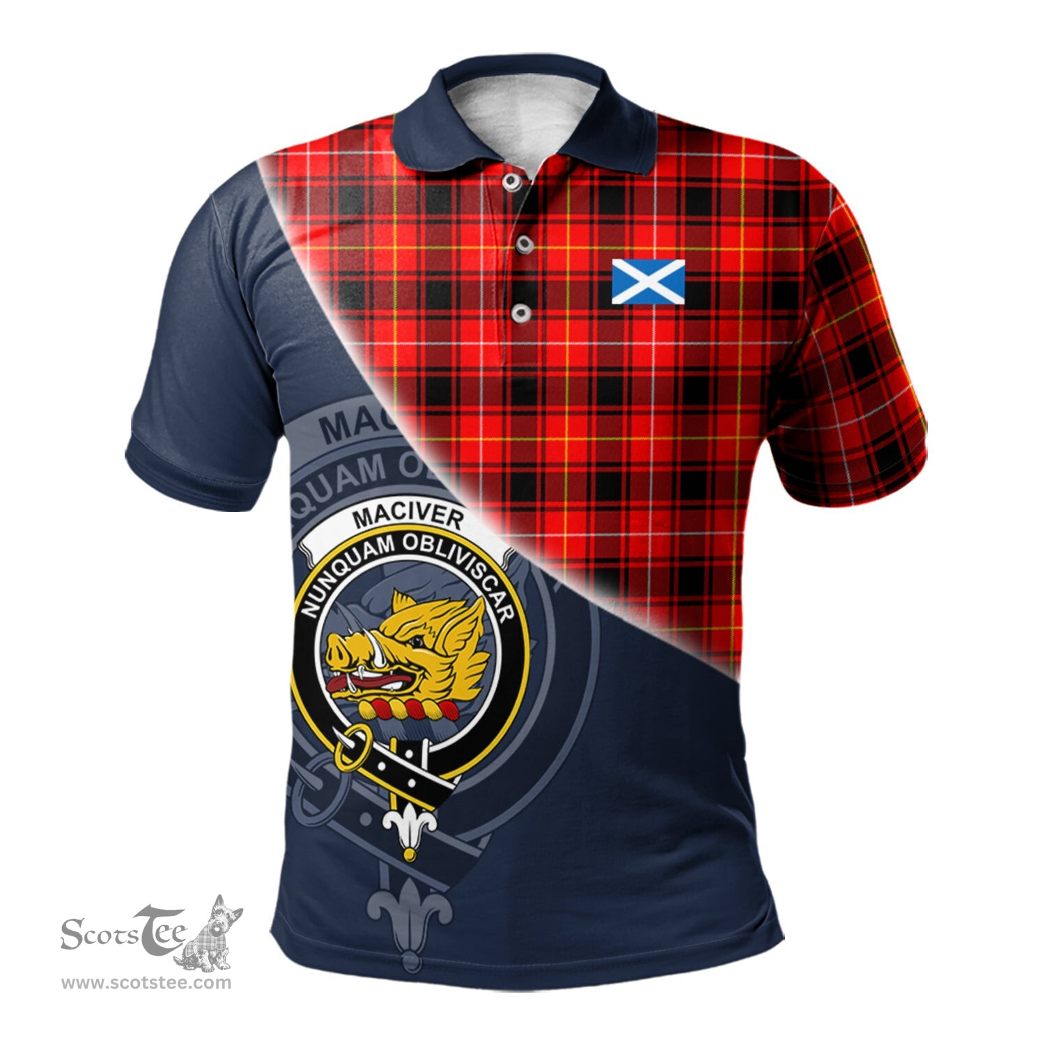 Scottish MacIver Modern Clan Scotland Golf Plaid Polo Shirt with Scottish Flag Tartan Mens Polo Shirts Scottish Plaid Tartan Plaid - ScotsTee - scotstee.com