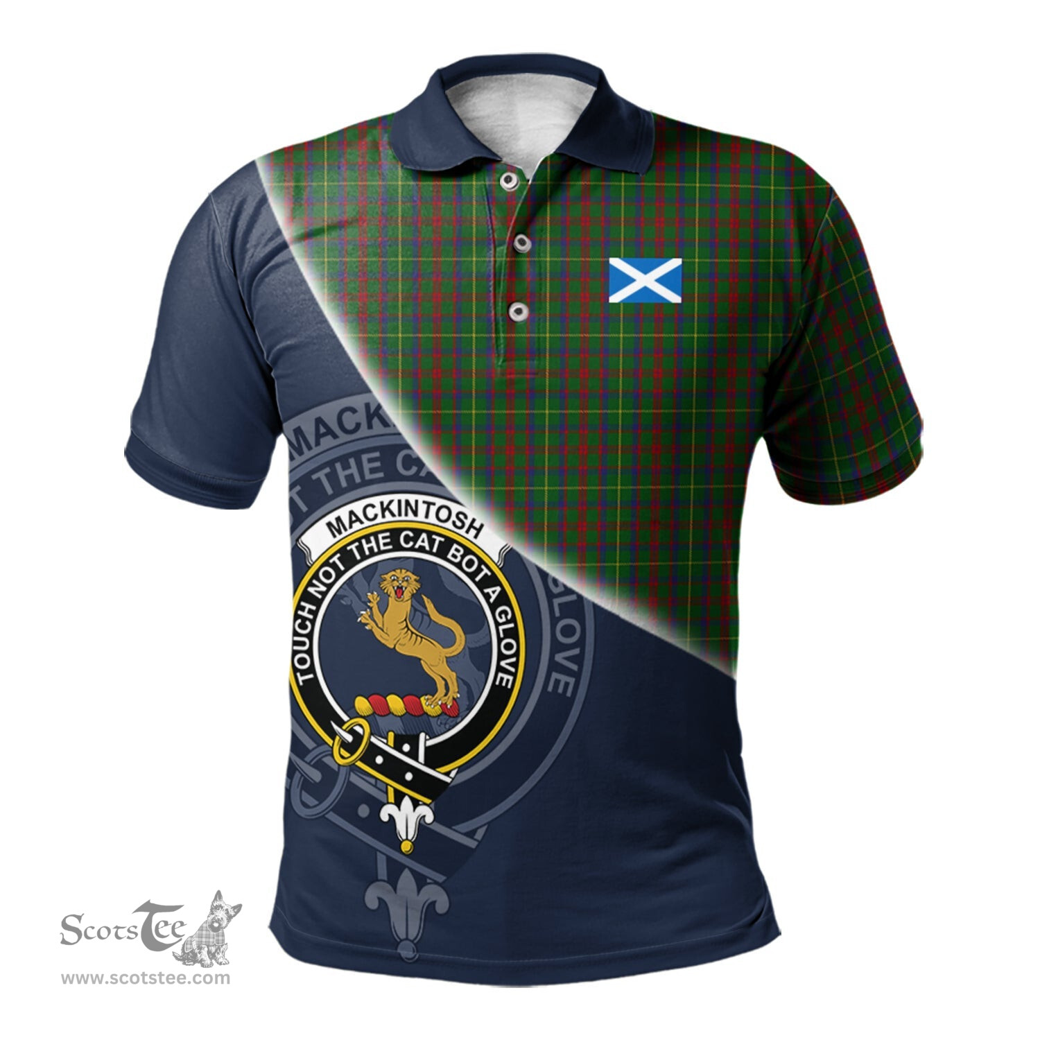 Scottish MacKintosh Hunting Clan Scotland Golf Plaid Polo Shirt with Scottish Flag Tartan Mens Polo Shirts Scottish Plaid Tartan Plaid - ScotsTee - scotstee.com