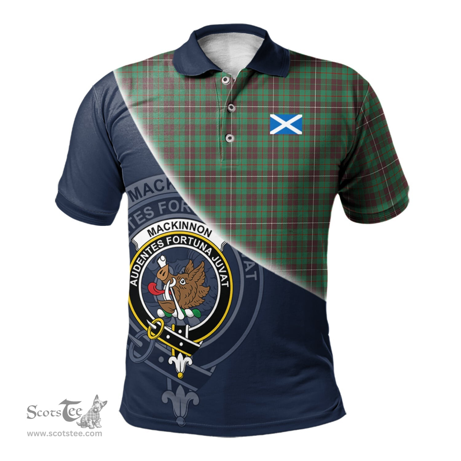 Scottish MacKinnon Hunting Ancient Clan Scotland Golf Plaid Polo Shirt with Scottish Flag Tartan Mens Polo Shirts Scottish Plaid Tartan Plaid - ScotsTee - scotstee.com