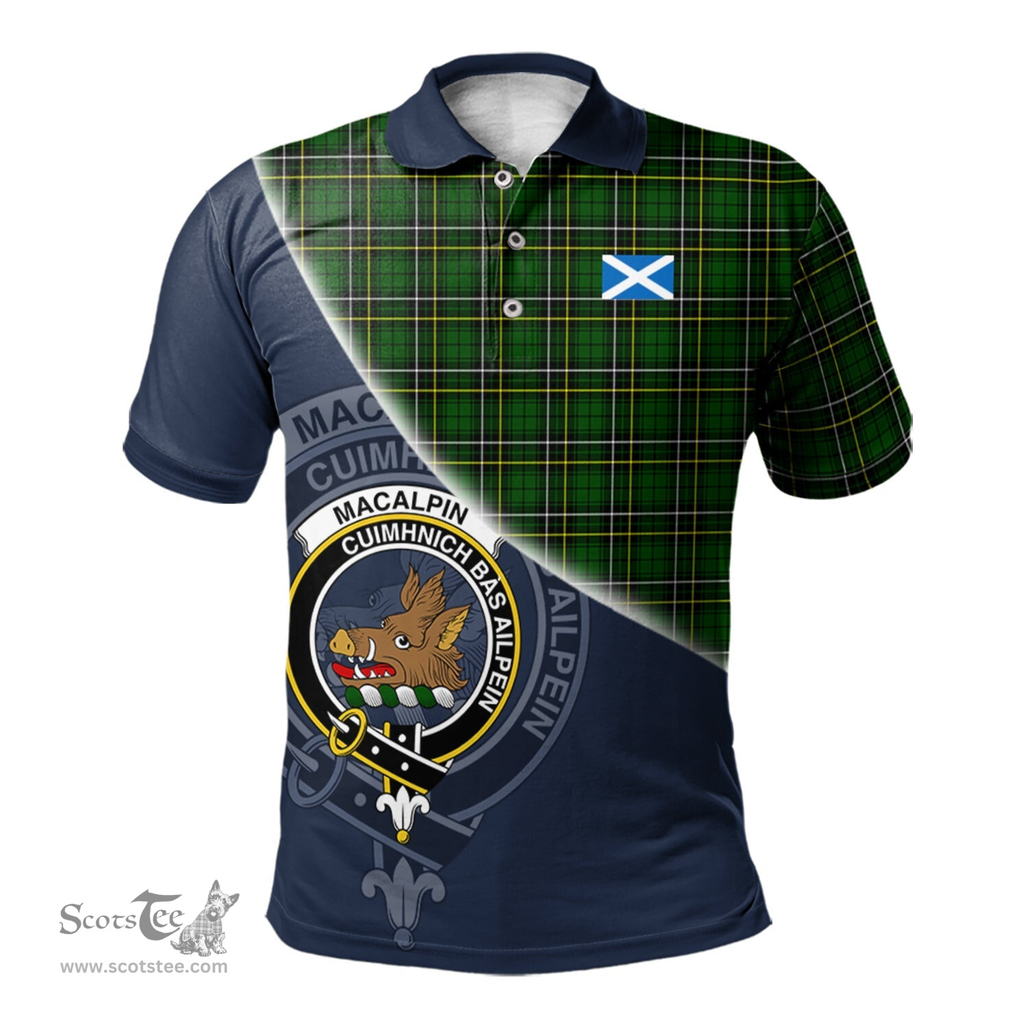Scottish MacAlpin Modern Clan Scotland Golf Plaid Polo Shirt with Scottish Flag Tartan Mens Polo Shirts Scottish Plaid Tartan Plaid - ScotsTee - scotstee.com