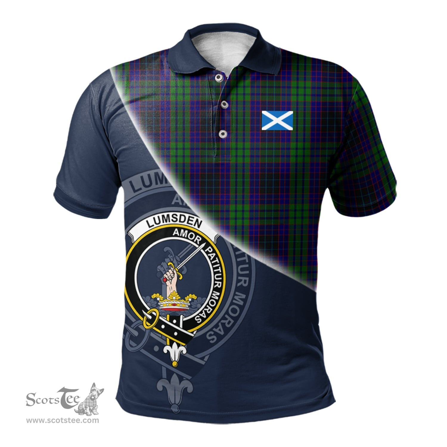 Scottish Lumsden Green Clan Scotland Golf Plaid Polo Shirt with Scottish Flag Tartan Mens Polo Shirts Scottish Plaid Tartan Plaid - ScotsTee - scotstee.com